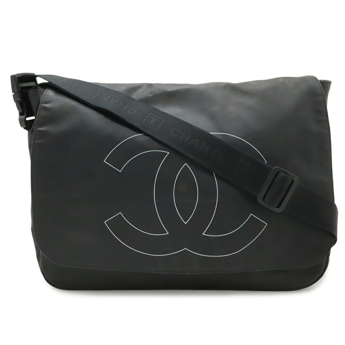 CHANEL Sport Line Coco Mark Handbag Shoulder Bag Rubber Coated Black A46093: --- Catalog ---Category: SizeWeight: 590g / 1.3lb.Size (HxWxD): 31cm x 39cm x 12cm / 12.2'' x 15.35'' x 4.72''Strap Length: 135cm / 53.14''Category: DesignType: Handbag, Shoulder bagColor: BlackGender