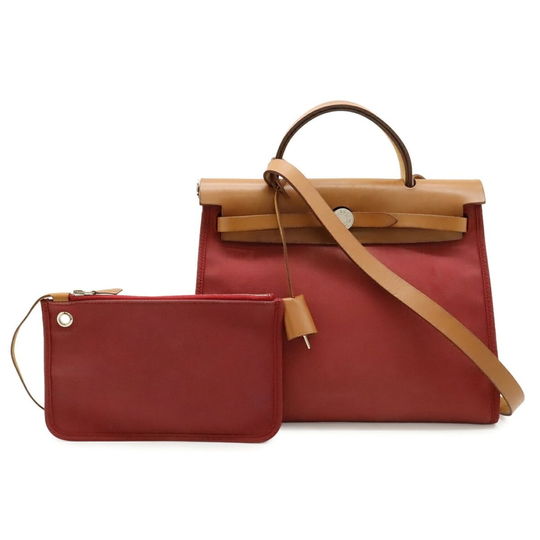 HERMES Hermès Herbag Zip PM Handbag Shoulder Bag Toile Officier Leather Red ?N Stamp: --- Catalog ---Category: SizeWeight: 900g / 1.98lb.Size (HxWxD): 25cm x 31cm x 10cm / 9.84'' x 12.2'' x 3.93''Strap Length: 98cm / 38.58''Category: DesignType: Handbag, Shoulder bagColor: Red colorGen