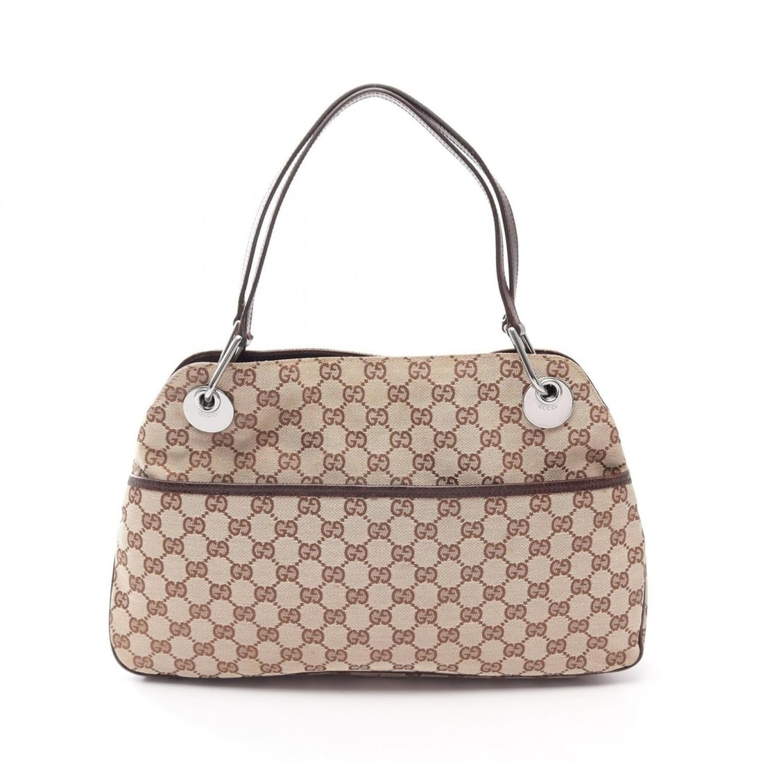 Gucci GG Canvas Shoulder Bag/Handbag, and Leather, Women's, Beige/Brown, Item No. 121023: --- Catalog ---Category: SizeSize (HxWxD): 24cm x 39cm x 7cm / 9.44'' x 15.35'' x 2.75''Strap Length: 48cm / 18.89''Category: DesignType: Handbag, Shoulder bagColor: Beige, BrownGender: WomenMaterial:
