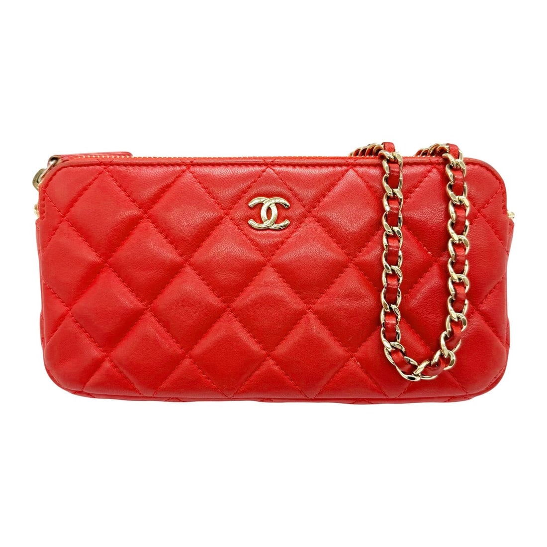 CHANEL Chain Wallet, Double Zip Lambskin, Red, AP0248, Women's: --- Catalog ---Category: SizeSize (HxWxD): 9.5cm x 19cm x 3cm / 3.74'' x 7.48'' x 1.18''Category: DesignType: Chain/Shoulder walletColor: Red colorGender: WomenMaterial: Leather Leather/Fur Type: Lamb