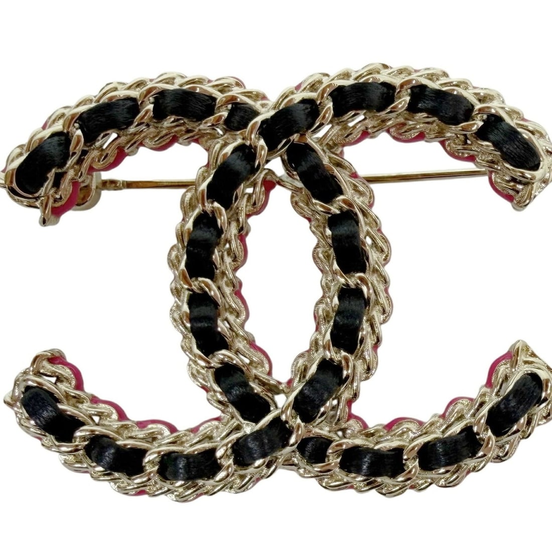 CHANEL CC Brooch Coco Black Pink B23B Champagne Gold Leather Chain Women's Men's: --- Catalog ---Category: SizeSize (HxWxD): 4cm x 5cm / 1.57'' x 1.96''Category: DesignType: BroochColor: Black, Champagne gold, PinkGender: Men,WomenMaterial: Gold plating, LeatherCategory: GeneralBra