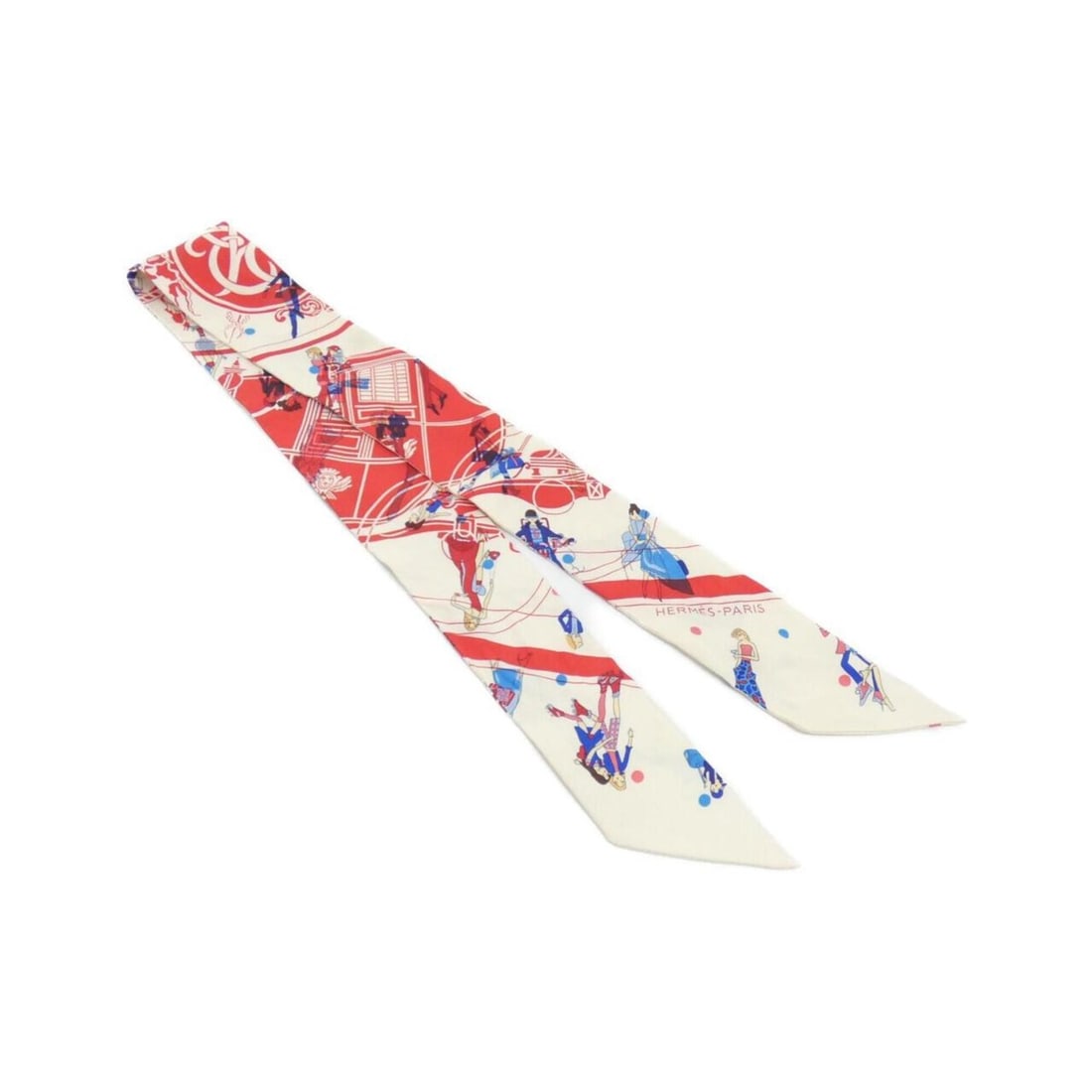 Hermes EX-LIBRIS LES PARISIENNE Twilly 063416S Scarf/Muffler: --- Catalog ---Category: SizeSize (LxW): 86cm x 5cm / 33.85'' x 1.96''Category: DesignType: ScarfColor: Blue, CreamGender: Women,MenMaterial: Silk Category: GeneralBrand: Hermes--- Item List ---Sectio