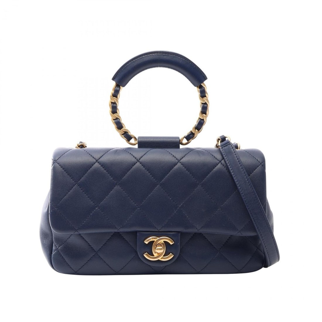 Chanel Matelassé 2-Way Shoulder Bag/Handbag, Lambskin Leather, Women's, Navy, AS1358 (1 of 12)