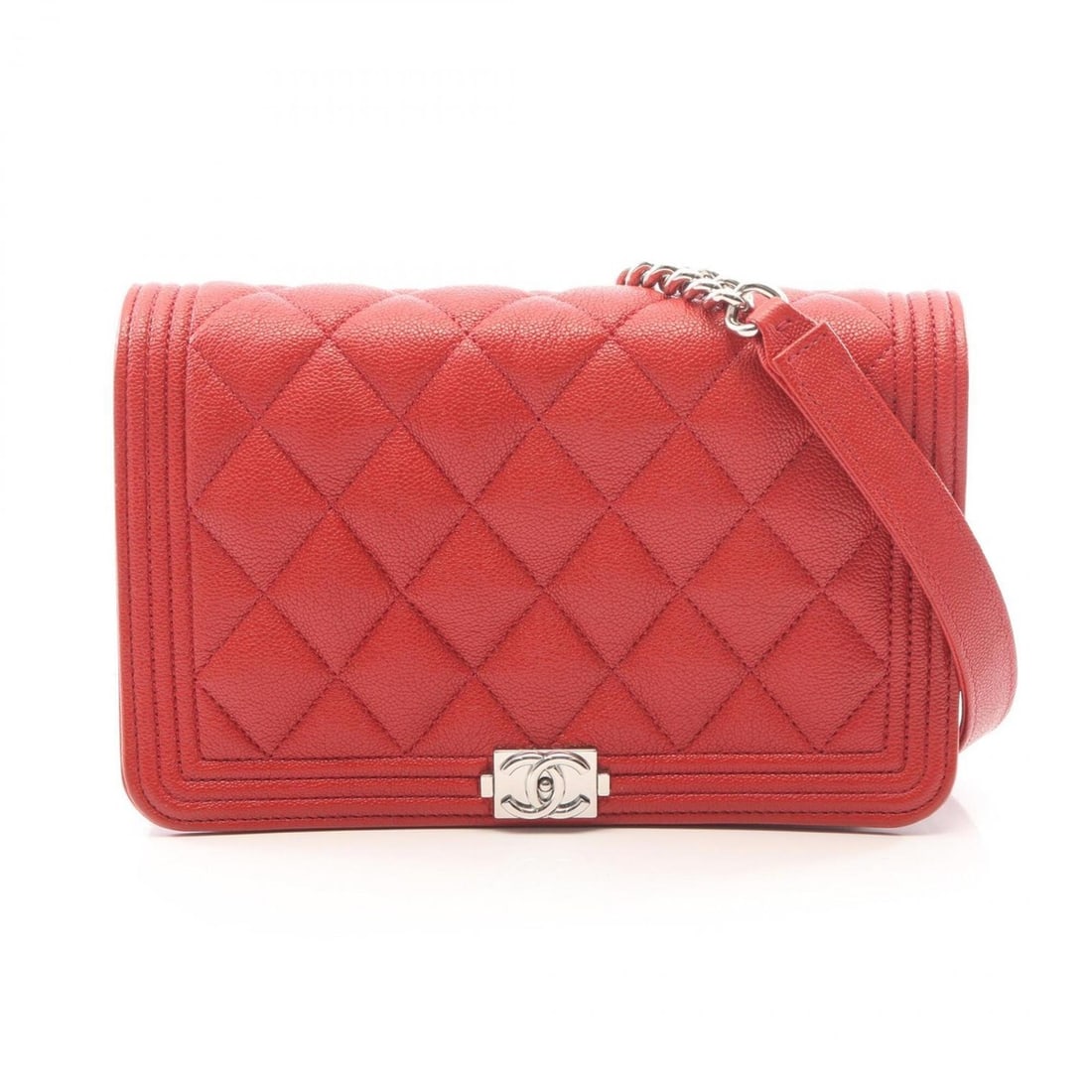 Chanel Boy Matelassé Shoulder Bag/Handbag, Caviar Leather (Grained Calfskin), Women's, Red (1 of 13)