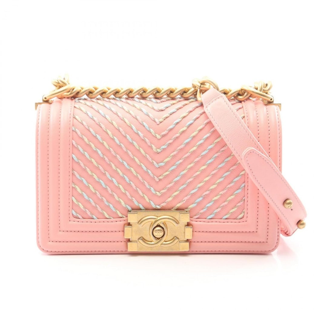 Chanel Boy Small Shoulder Bag Handbag Leather Women's Pink Multicolor A67085: --- Catalog ---Category: SizeSize (HxWxD): 12cm x 20cm x 6cm / 4.72'' x 7.87'' x 2.36''Category: DesignType: Handbag, Shoulder bagColor: Multi-color, PinkGender: WomenMaterial: Leather Hardware Color: