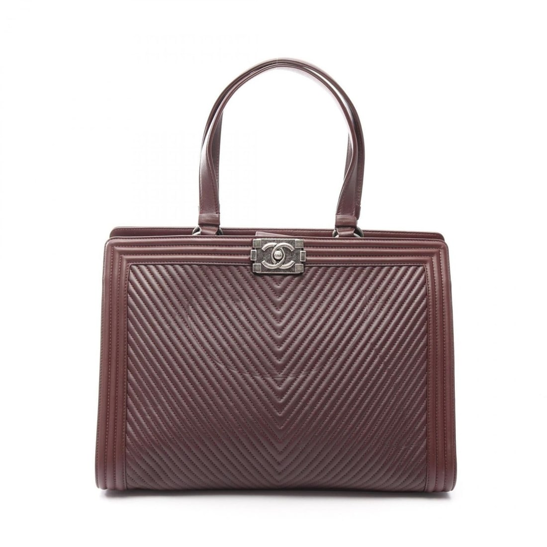 Chanel Boy V-stitch Tote Bag Handbag, Lambskin Leather, Women's, Bordeaux Color: --- Catalog ---Category: SizeSize (HxWxD): 26cm x 36cm x 14cm / 10.23'' x 14.17'' x 5.51''Category: DesignType: Handbag, Tote bagColor: BordeauxGender: WomenMaterial: Leather Hardware Color: SilverLea