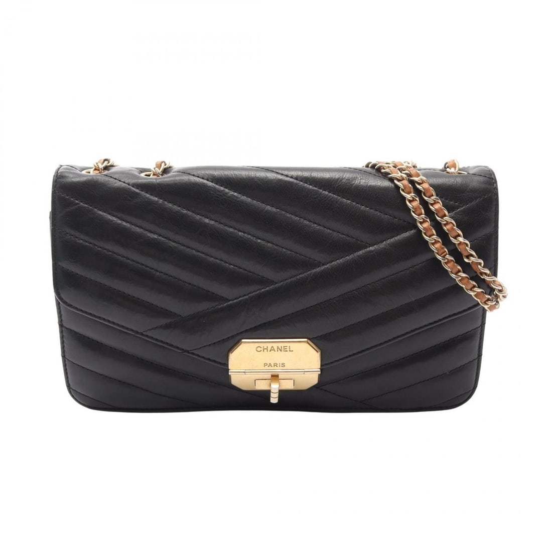 Chanel Bias Stitch Shoulder Bag Handbag Leather Women's Black: --- Catalog ---Category: SizeSize (HxWxD): 16.5cm x 26cm x 5cm / 6.49'' x 10.23'' x 1.96''Category: DesignType: Handbag, Shoulder bagColor: BlackGender: WomenMaterial: Leather Hardware Color: GoldCate