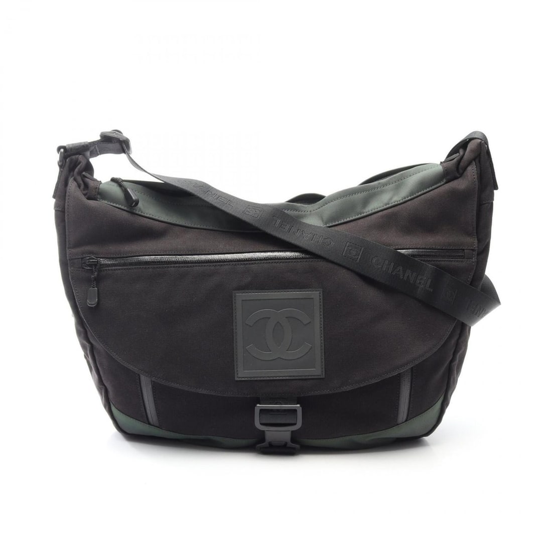 Chanel Sport Line Coco Mark Messenger Bag Shoulder Handbag Canvas Women's Black/Green A23289: --- Catalog ---Category: SizeSize (HxWxD): 33cm x 40cm x 12.5cm / 12.99'' x 15.74'' x 4.92''Category: DesignType: Handbag, Messenger bag, Shoulder bagColor: Black, GreenGender: WomenMaterial: Canvas C