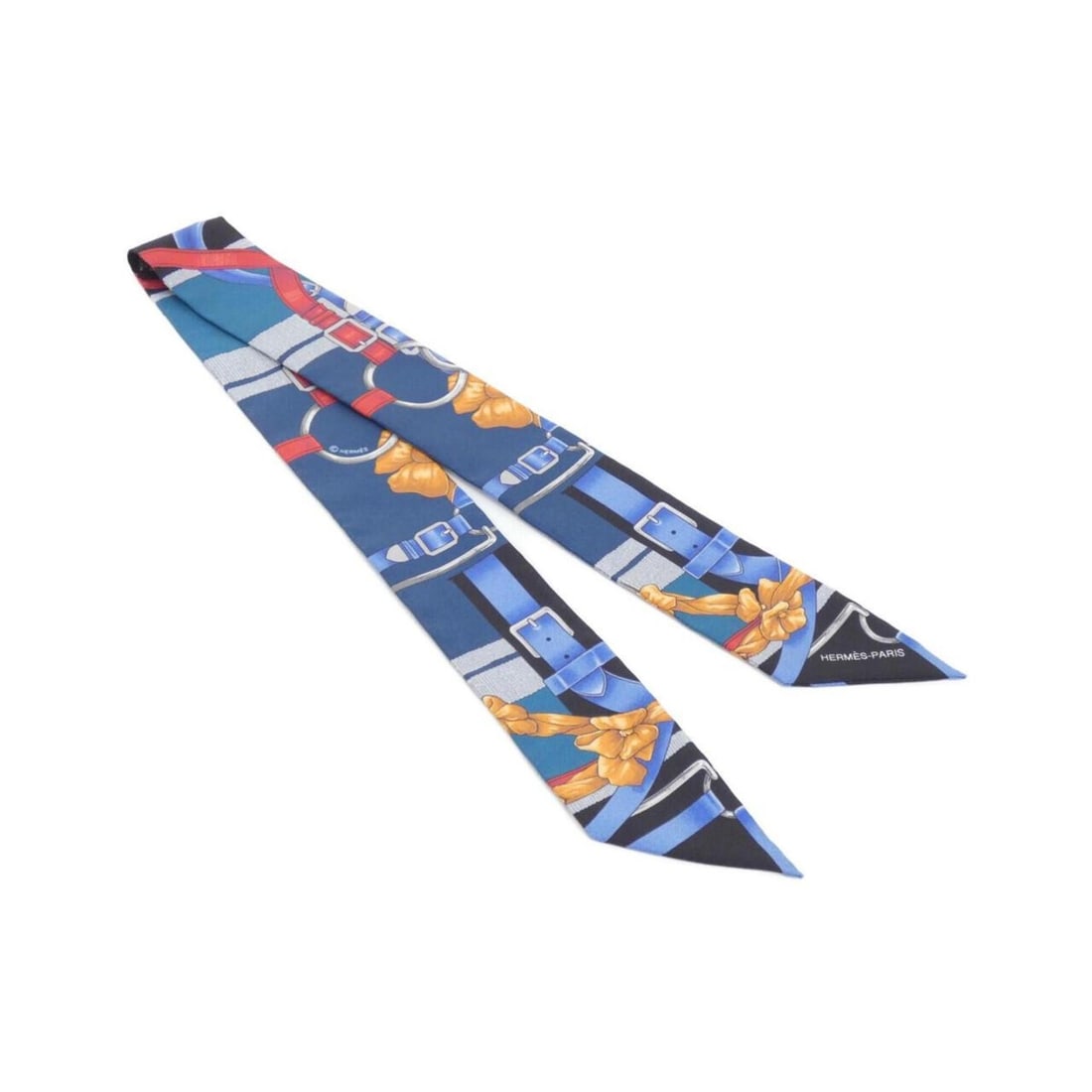 Hermes Twilly Scarf Muffler: --- Catalog ---Category: SizeSize (LxW): 86cm x 5cm / 33.85'' x 1.96''Category: DesignType: ScarfColor: BlueGender: Women,MenMaterial: Silk Category: GeneralBrand: Hermes--- Item List ---Section: Cond