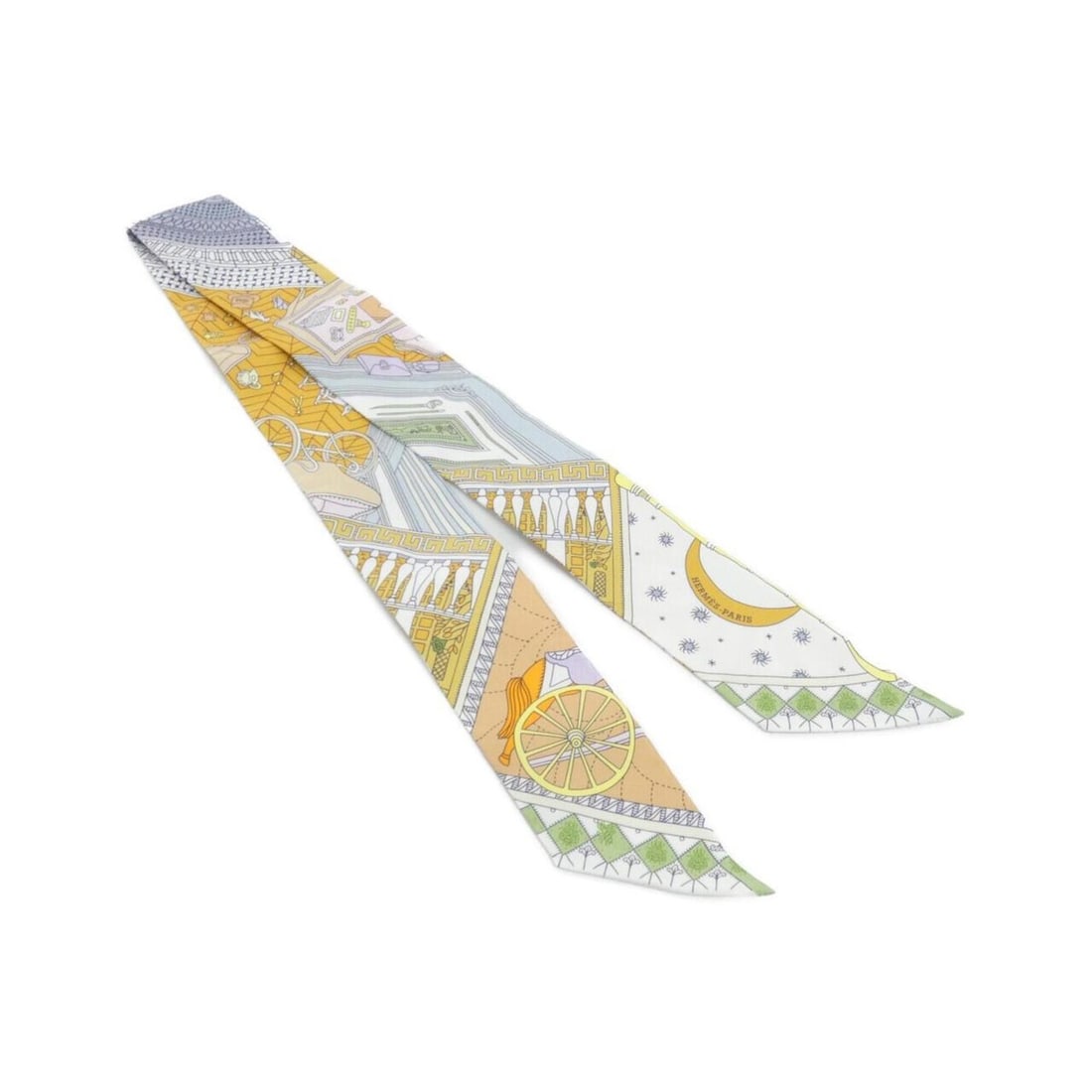 Hermes OBJETS DE CURIOSITE Twilly 063757S Scarf Muffler: --- Catalog ---Category: SizeSize (LxW): 86cm x 5cm / 33.85'' x 1.96''Category: DesignType: ScarfColor: Blue, WhiteGender: Women,MenMaterial: Silk Category: GeneralBrand: Hermes--- Item List ---Sectio