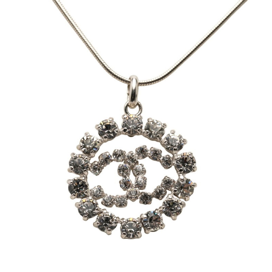 Chanel Coco Mark Necklace, Silver Metal Rhinestone, Women's CHANEL: --- Catalog ---Category: SizePendant Size: 31.2mm x 31.8mm / 1.22'' x 1.25''Neck Circumference: 43 cm / 16.92''Category: DesignStone: RhinestoneGender: WomenMaterial: MetalNecklace Type: NecklaceCateg