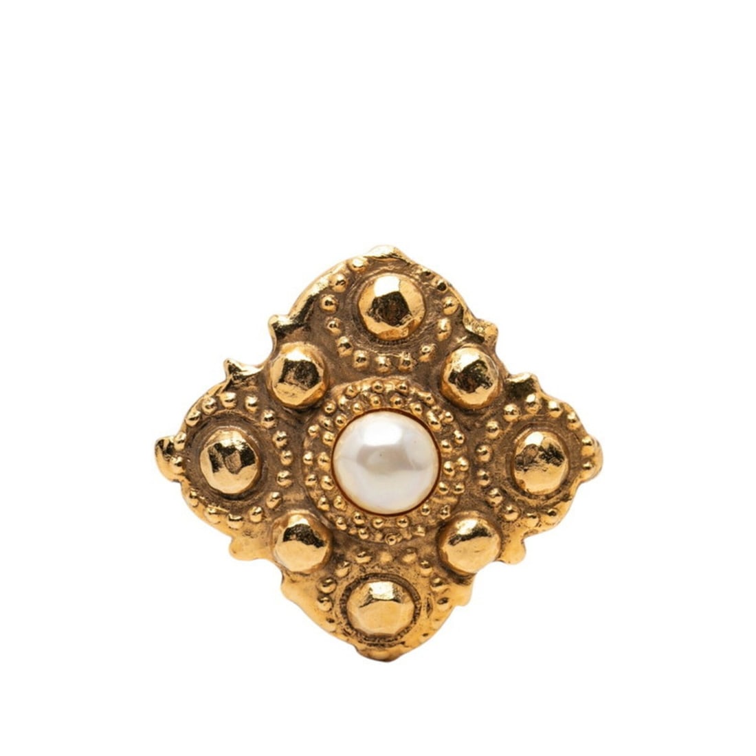 Chanel Vintage Diamond-Shaped Brooch, Gold Plated, Faux Pearl, Women's CHANEL: --- Catalog ---Category: SizeSize (HxWxD): 5.8cm x 6.15cm / 2.28'' x 2.42''Category: DesignType: BroochColor: GoldGender: WomenSeason: VintageCategory: GeneralBrand: Chanel--- Item List ---Section: Co