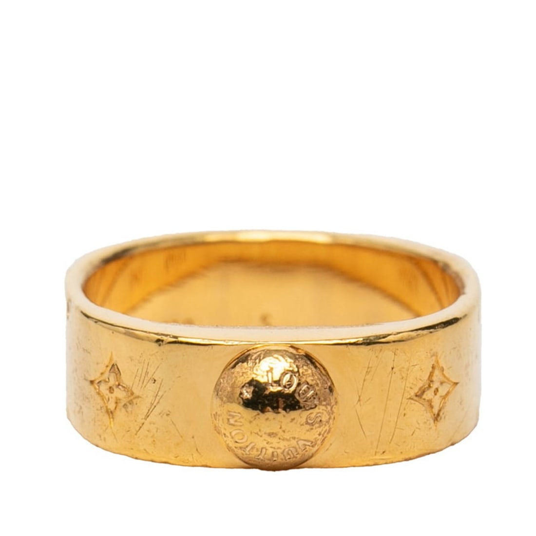 Louis Vuitton Monogram Bague Nanogram Ring, Size S (#S), M00210, Gold Plated, Women's.: --- Catalog ---Category: SizeWidth: 5.9mm / 0.23''JP Size: 9US Size: 5Inner Diameter: 16.40mm / 0.65''Category: DesignType: Band ringColor: GoldGender: WomenCategory: GeneralBrand: Louis Vuitton--- It