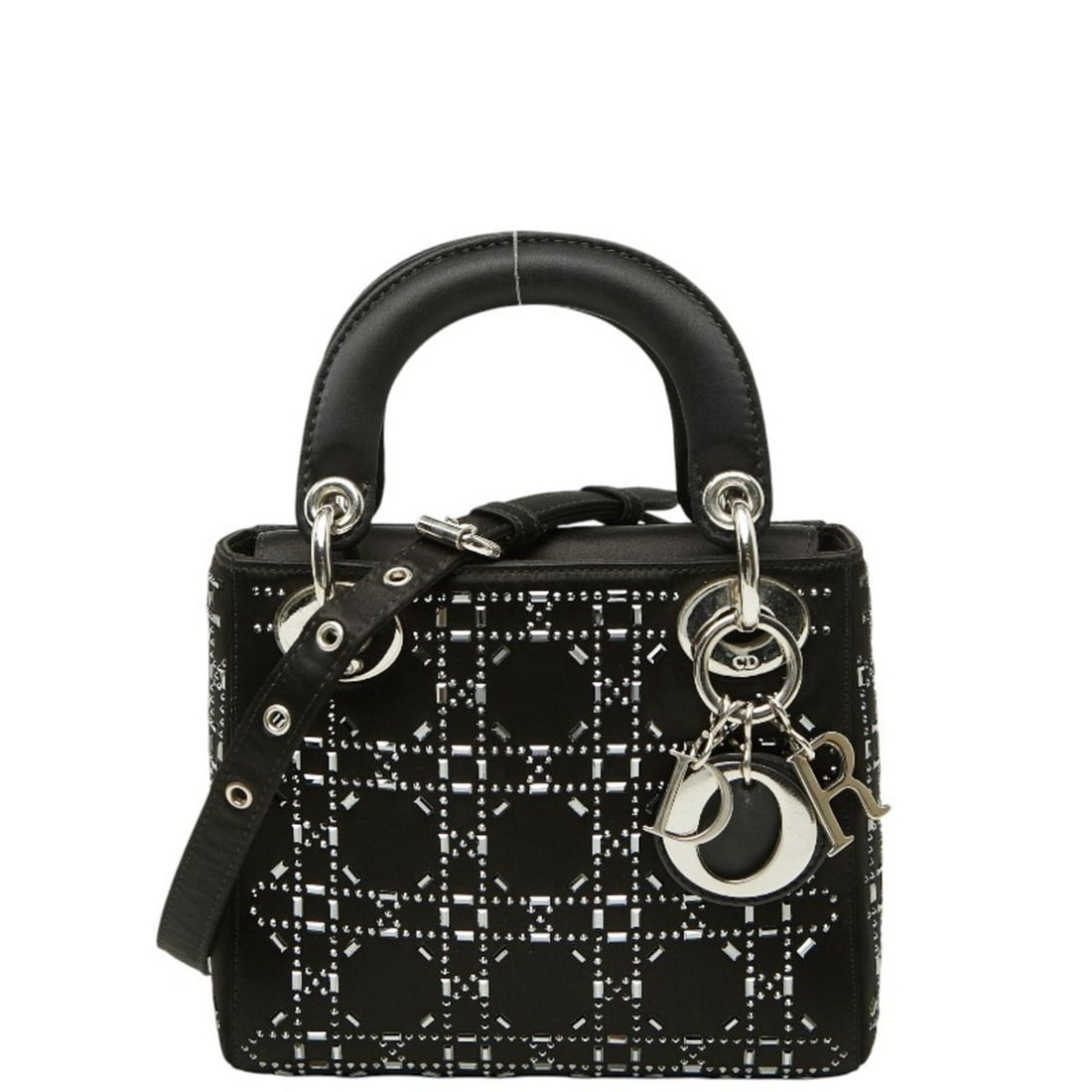Christian Dior Dior Crystal Cannage Lady Mini Handbag Shoulder Bag 2-Way Black Satin Women's: --- Catalog ---Category: SizeStrap Drop: 57cm / 22.44''Handle Drop: 6.50cm / 2.56''Size (HxWxD): 14cm x 17cm x 7cm / 5.51'' x 6.69'' x 2.75''Category: DesignType: Handbag, Shoulder bagColor: BlackGend