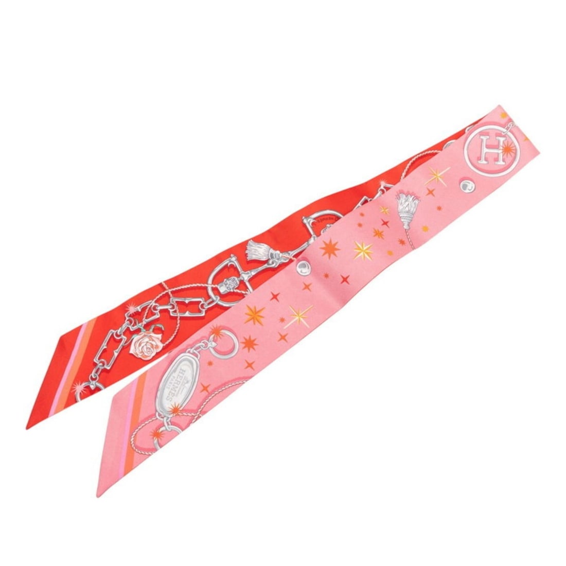 Hermes Twilly C'EST LA FETE scarf muffler, pink silk, women's.: --- Catalog ---Category: SizeSize (LxW): 86cm x 5cm / 33.85'' x 1.96''Category: DesignType: ScarfColor: PinkGender: WomenMaterial: Silk Category: GeneralLine: TwillyBrand: Hermes--- Item List ---Secti