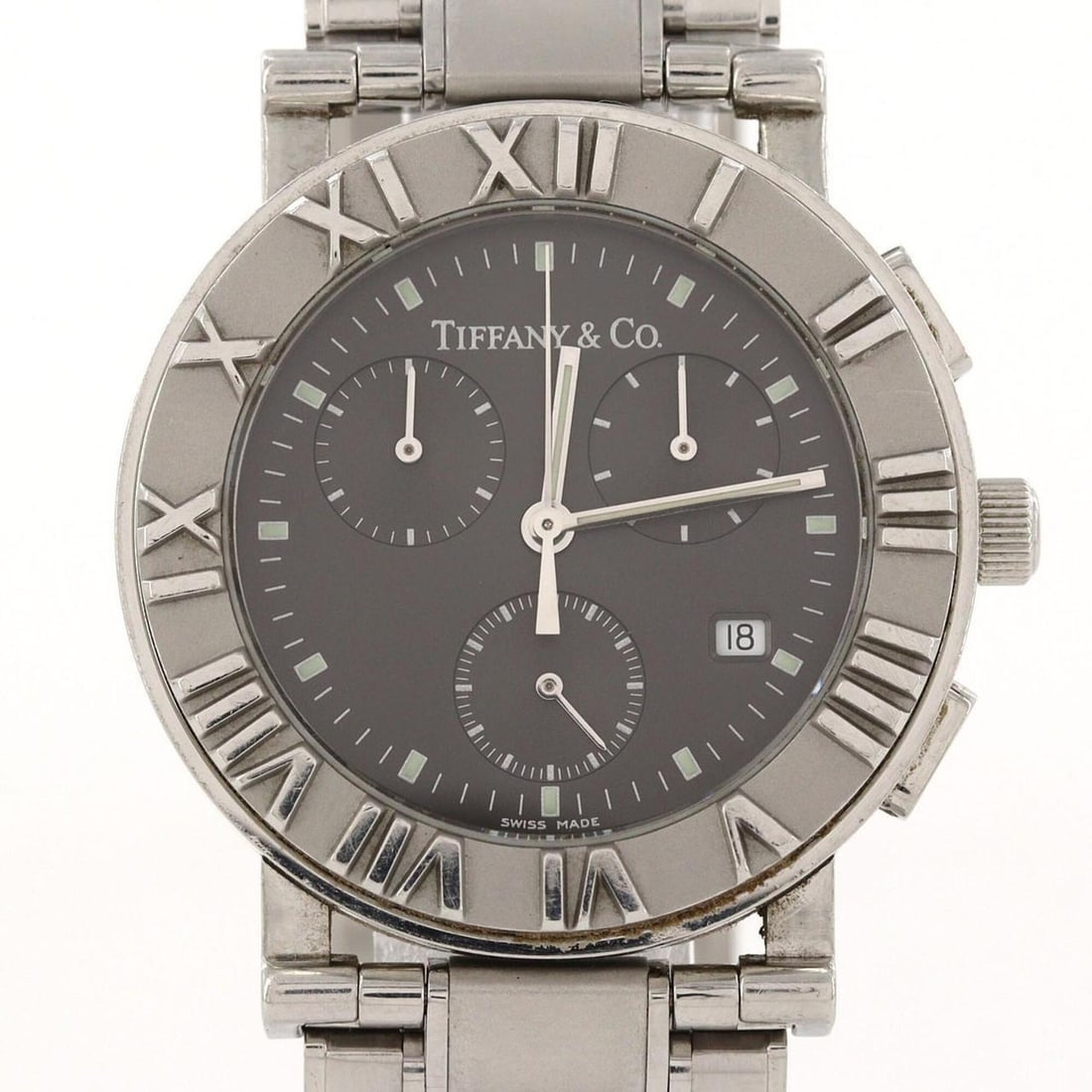 Tiffany & Co. Atlas Chronograph Z0002.32.10A11A00A Stainless Steel Quartz Watch: --- Catalog ---Category: SizeWrist Size: 18cm / 7.08''Case Diameter: 35.5mm / 1.4''Category: DesignType: WristwatchGender: Men,WomenColor (Dial): GrayMaterial (Band): Stainless steelMaterial (Case): S