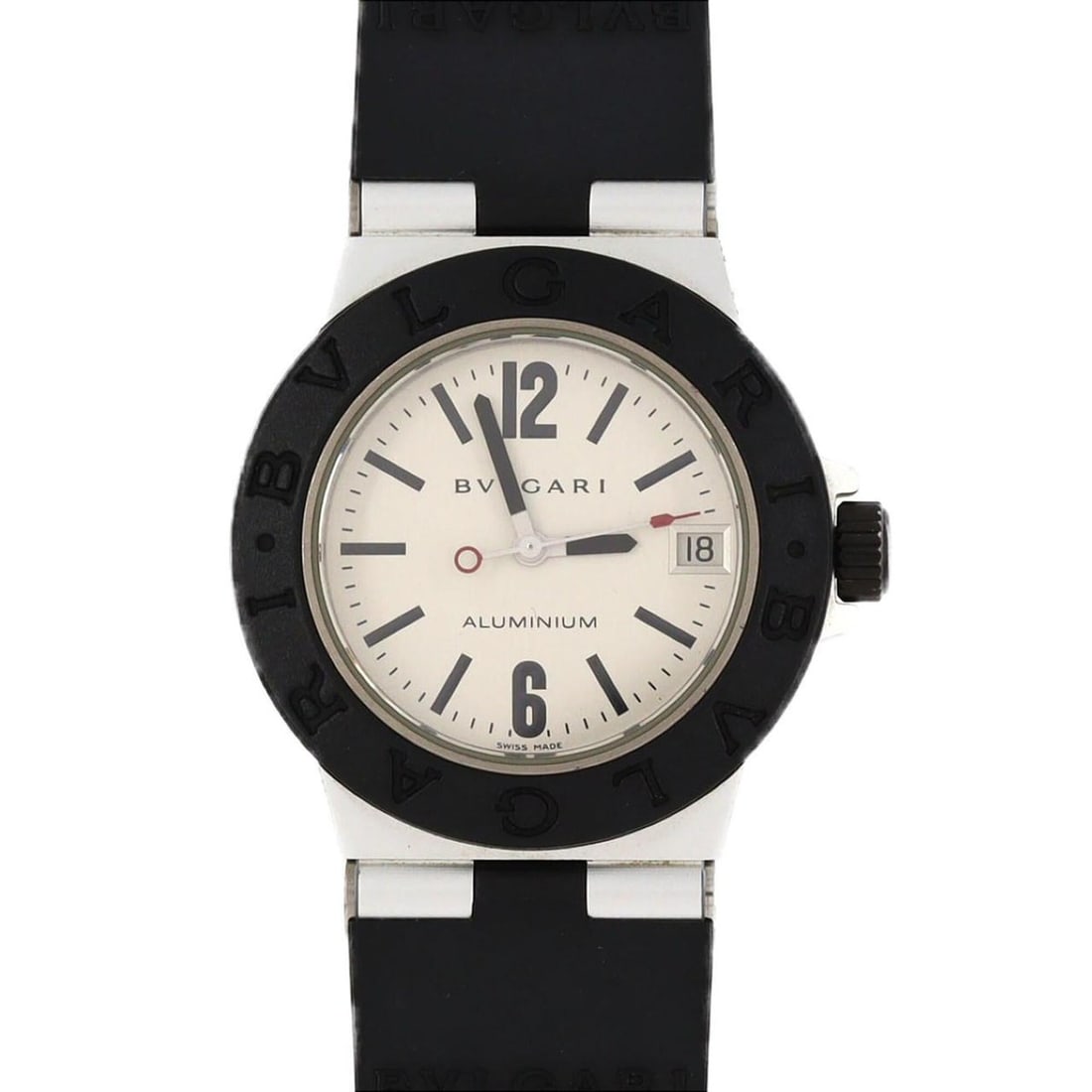Bulgari Aluminum AL32TA AL32TAVD Quartz Watch: --- Catalog ---Category: SizeCase Diameter: 32mm / 1.26''Category: DesignType: WristwatchGender: Men,WomenColor (Dial): SilverMaterial (Band): RubberMaterial (Case): AluminumCategory: GeneralMPN: AL32