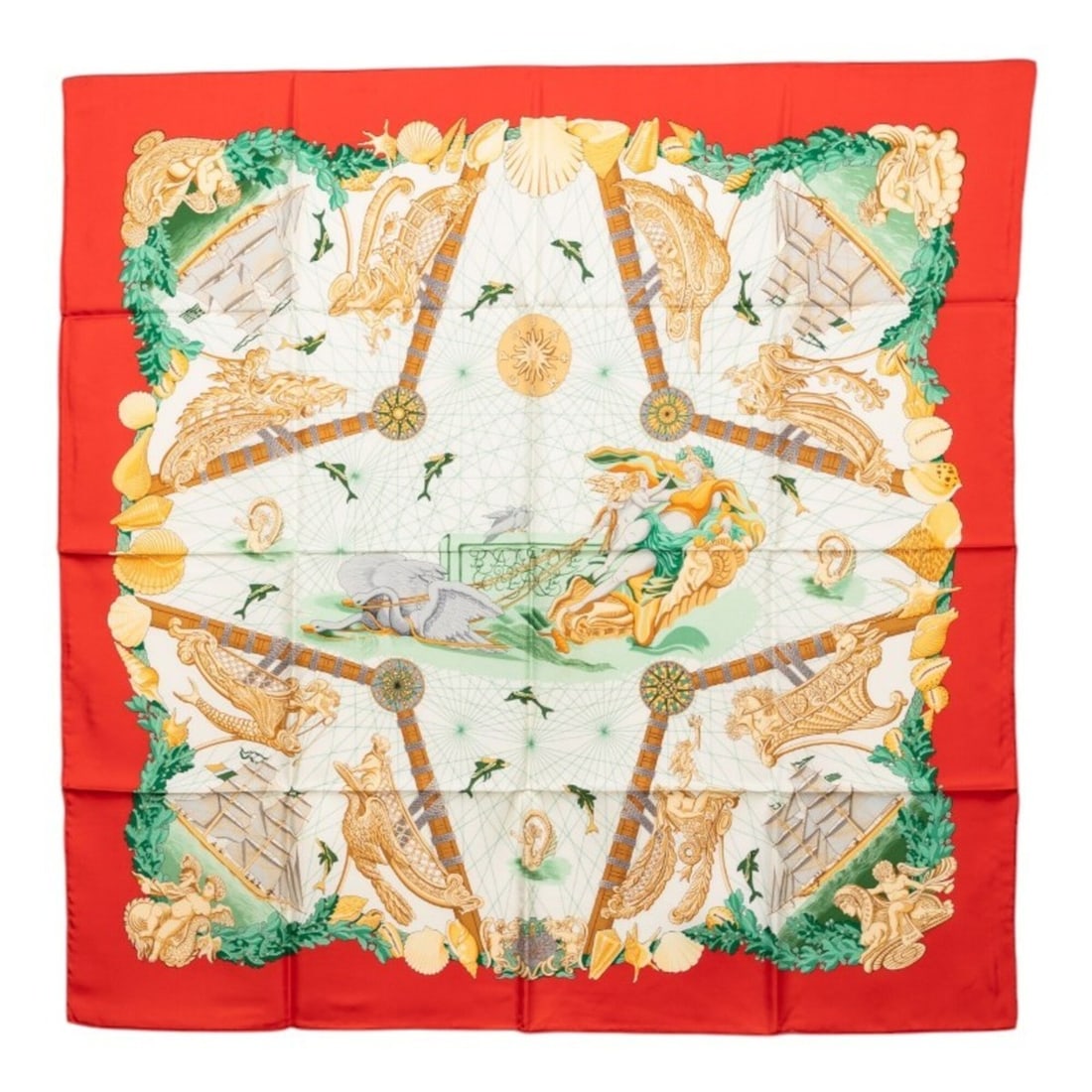 Hermes Balade Oceane Scarf/Muffler, Red/White Multicolor Silk, Women's (1 of 8)