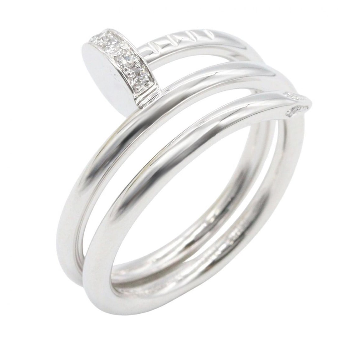 Cartier Juste un Clou Double Diamond Ring, 18K White Gold (18KWG), Diamond, Women's, Silver/Clear: --- Catalog ---Category: SizeJP Size: 9US Size: 5Category: DesignType: Band ringColor: Clear, SilverStone: DiamondGender: WomenMaterial: White gold (18K)Category: GeneralMPN: B4211000Brand: Cartier---