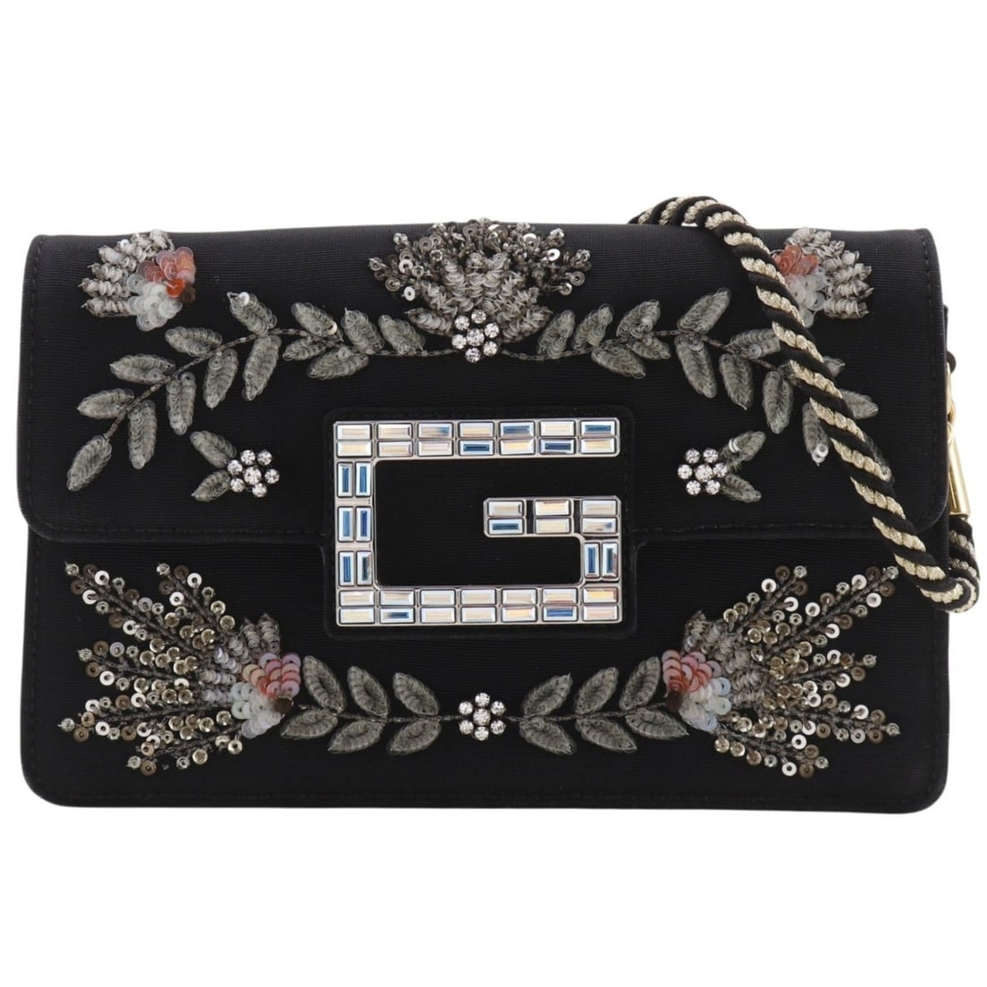 Gucci Broadway Shoulder Bag, Square G, 2-Way Clutch, Outlet, Cotton x Rhinestone, Black, 2-Way,: --- Catalog ---Category: SizeWeight: 340g / 11.99oz.Strap Drop: 58cm / 22.83''Size (HxWxD): 12.5cm x 20cm x 5cm / 4.92'' x 7.87'' x 1.96''Category: DesignType: Shoulder bagColor: BlackGender: WomenMat