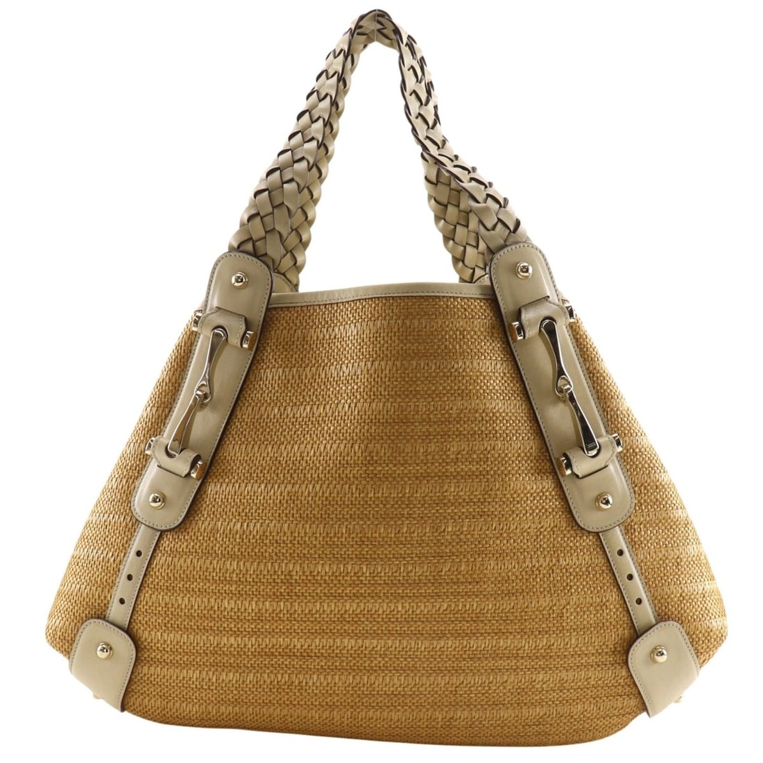 Gucci Horsebit Tote Bag 137621 Straw x Calfskin Beige A4 Women's (1 of 18)