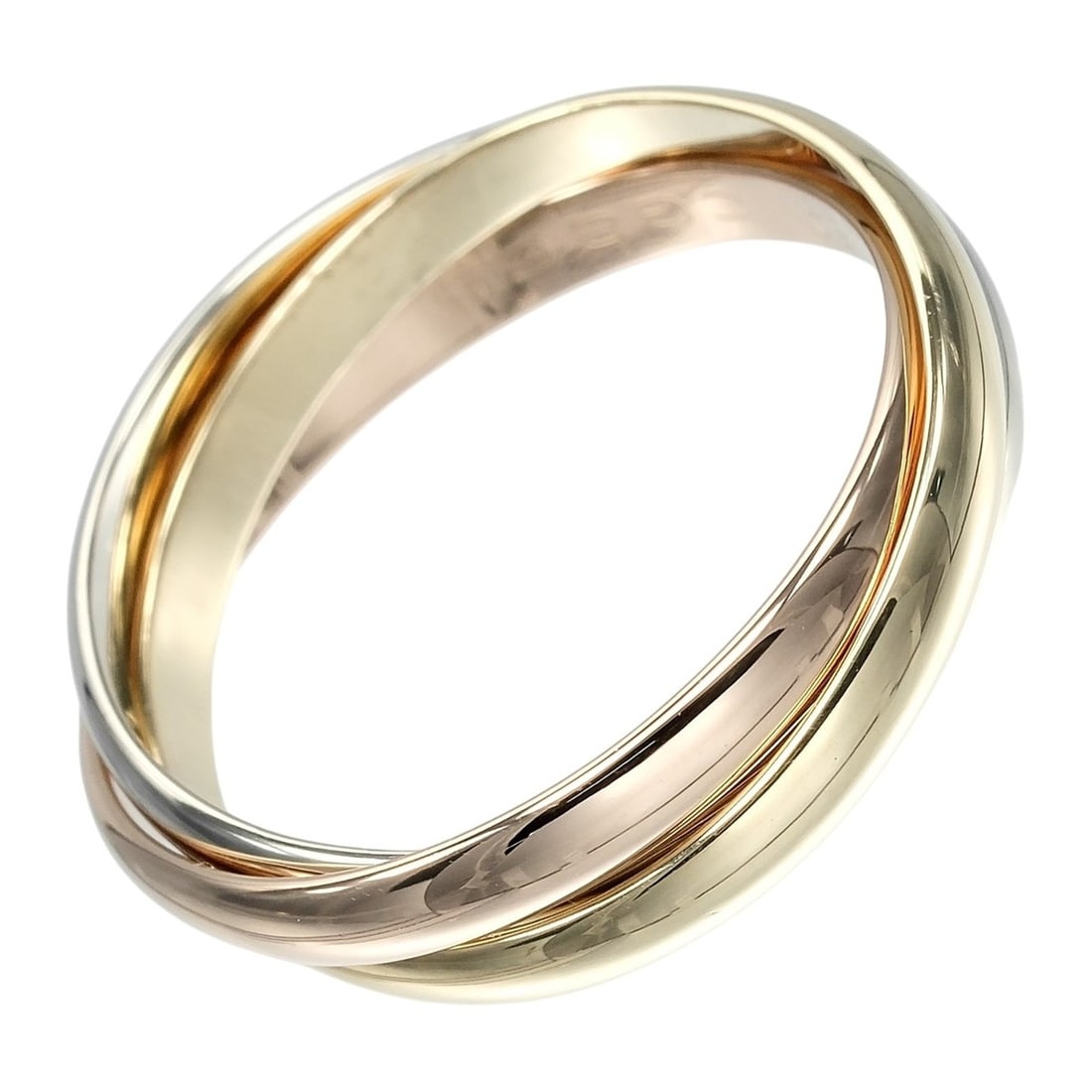 Cartier Trinity Ring, Size 14, 2.4mm Band, 18K Gold (YG, PG, WG), Approx. 4.7g: --- Catalog ---Category: SizeWidth: 2.4mm / 0.09''Weight: 4.7g / 0.16oz.JP Size: 14US Size: 7Category: DesignType: Band ringGender: WomenMaterial: Pink gold (18K), White gold (18K), Yellow gold (18K)C