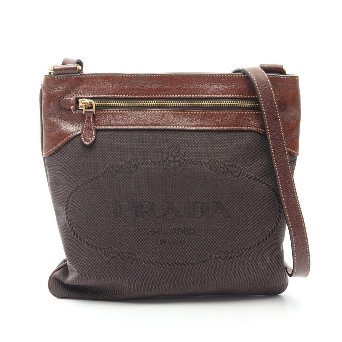 Prada PRADA Logo Jacquard Shoulder Bag Handbag Canvas Leather Women's Gray/Brown BT0654: --- Catalog ---Category: SizeSize (HxWxD): 27cm x 27cm x 2cm / 10.62'' x 10.62'' x 0.78''Category: DesignType: Handbag, Shoulder bagColor: Brown, GrayGender: WomenMaterial: Canvas , Leather Category: 