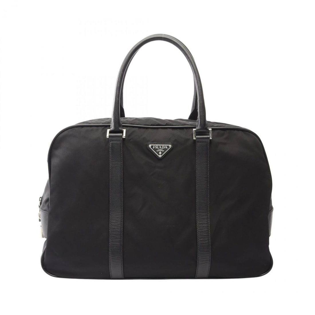 Prada VIAGGIO Boston Bag Handbag, Nylon & Saffiano Leather, Men's Women's, Black: --- Catalog ---Category: SizeSize (HxWxD): 30cm x 44cm x 17cm / 11.81'' x 17.32'' x 6.69''Category: DesignType: Boston bag, HandbagColor: BlackGender: Men,WomenMaterial: Nylon , Saffiano triangle Cate