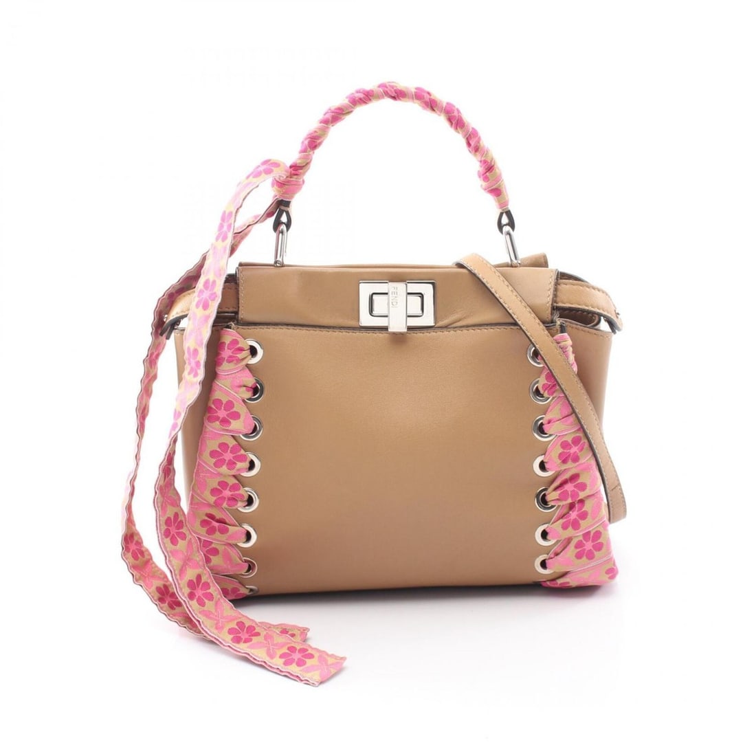 Fendi Mini Peekaboo 2-Way Handbag, Leather, Women's, Beige: --- Catalog ---Category: SizeSize (HxWxD): 18cm x 23cm x 11cm / 7.08'' x 9.05'' x 4.33''Category: DesignType: HandbagColor: BeigeGender: WomenMaterial: Leather Category: GeneralBrand: Fendi--- Item Li