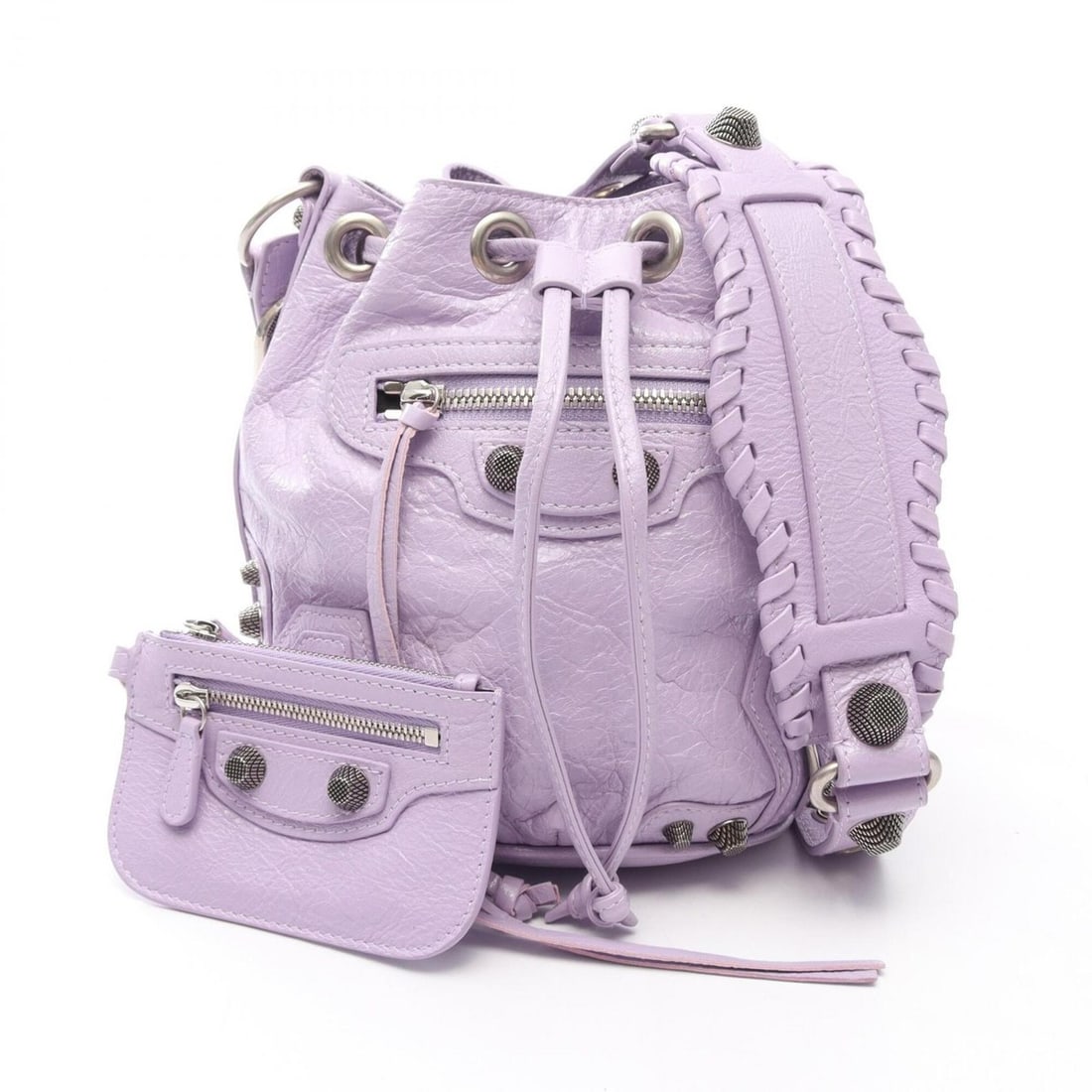 Balenciaga BALENCIAGA Le Cagole XS Bucket Bag Shoulder Handbag Leather Women's Purple: --- Catalog ---Category: SizeSize (HxWxD): 18cm x 14cm x 14cm / 7.08'' x 5.51'' x 5.51''Category: DesignType: Handbag, Pouch, Shoulder bagColor: PurpleGender: WomenMaterial: Leather Category: GeneralB