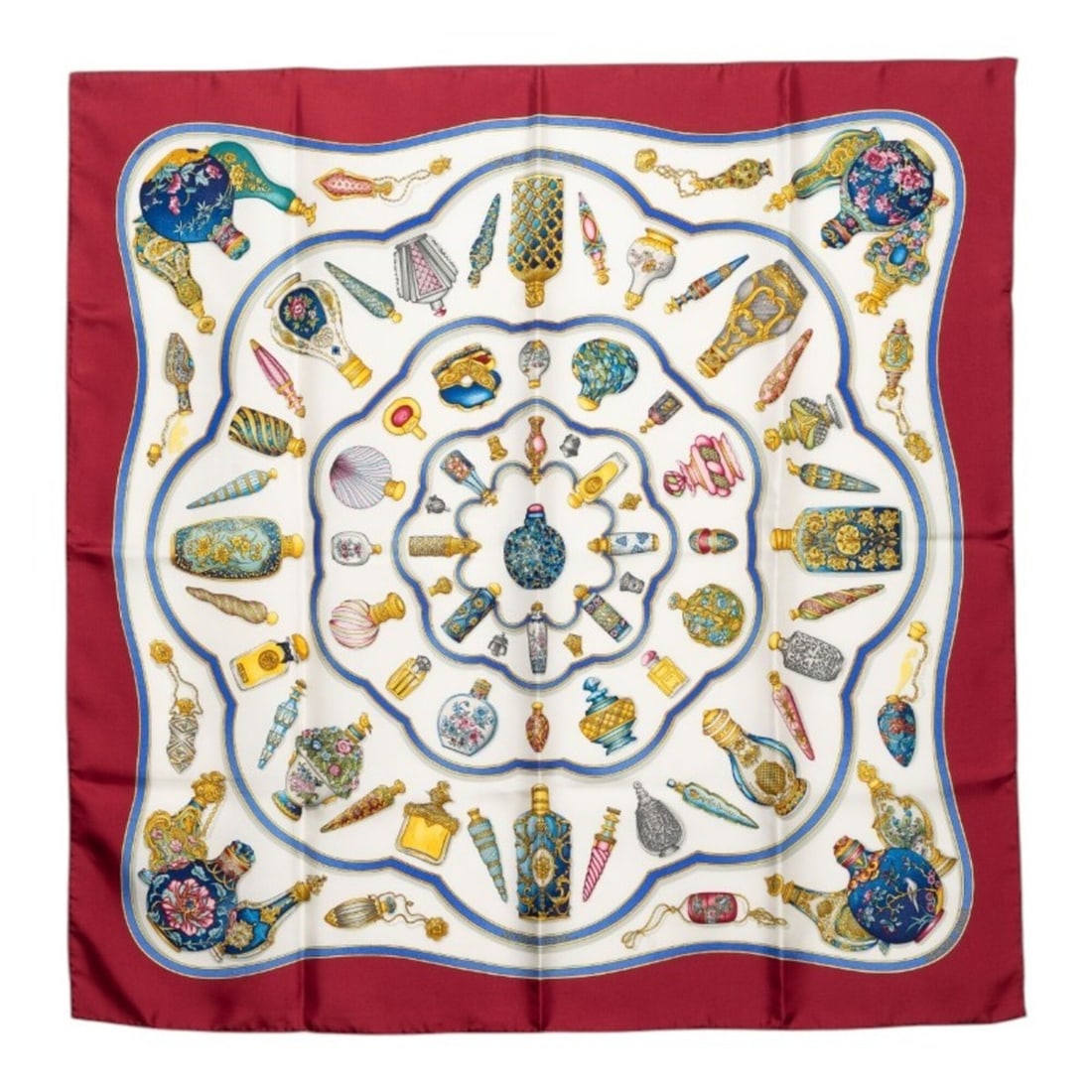 Hermes Carre 90 Pourvu qu'on oit l'ivresse Perfume Bottle Scarf/Muffler, Large Size, Wine (1 of 10)