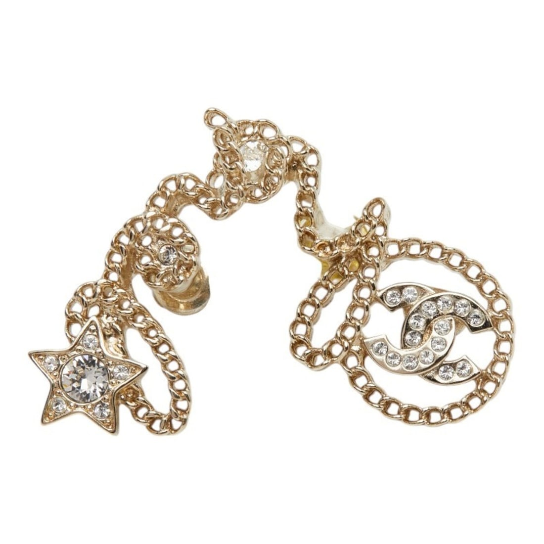 Chanel Coco Mark Star Earrings A25B Gold Plated Rhinestone Women's CHANEL: --- Catalog ---Category: SizeSize (HxWxD): 12.40mm x 26.20mm / 0.49'' x 1.03''Category: DesignType: Stud earringsColor: GoldStone: RhinestoneGender: WomenCategory: GeneralBrand: Chanel--- Item List --