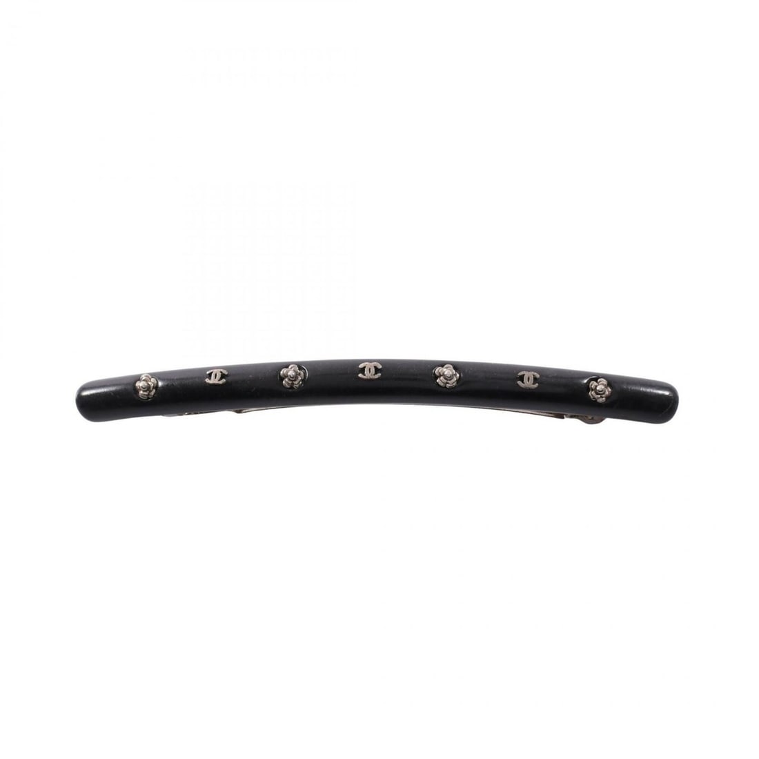 Chanel Coco Mark Camellia Barrette Accessory, Stainless Steel, Plastic, Women's, Black/Silver: --- Catalog ---Category: SizeSize (LxW): 8mm x 11.5cm / 0.31'' x 4.52''Category: DesignType: BarretteColor: Black, SilverGender: WomenMaterial: Plastic, Stainless steelCategory: GeneralBrand: Chanel--