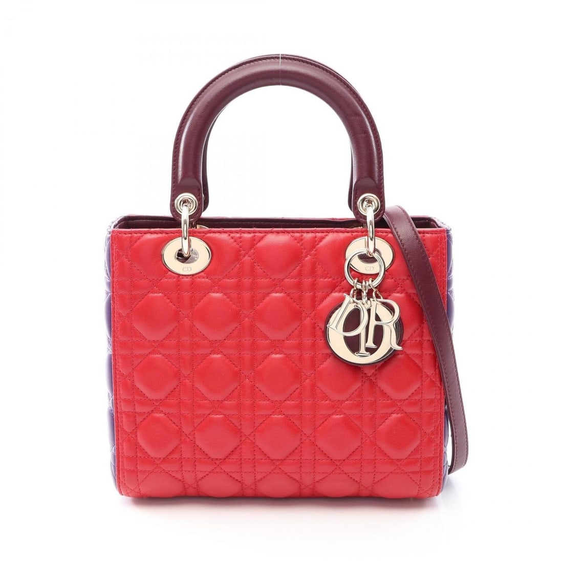 Christian Dior Dior LADY DIOR Cannage 2-Way Handbag, Lambskin Leather, Women's, Red, Purple,: --- Catalog ---Category: SizeSize (HxWxD): 20cm x 24cm x 11cm / 7.87'' x 9.44'' x 4.33''Category: DesignType: HandbagColor: Bordeaux, Purple, Red colorGender: WomenMaterial: Leather Leather/Fur Type: 