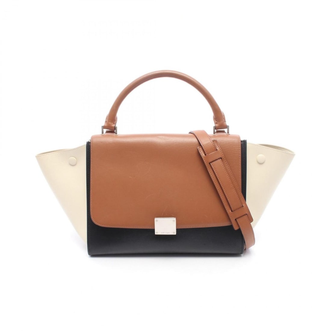 Celine Trapeze Small 2-Way Handbag, Leather, Women's, Brown, Black, White, 174683: --- Catalog ---Category: SizeSize (HxWxD): 22cm x 27cm x 14cm / 8.66'' x 10.62'' x 5.51''Category: DesignType: HandbagColor: Black, Brown, WhiteGender: WomenMaterial: Leather Category: GeneralMPN: 174