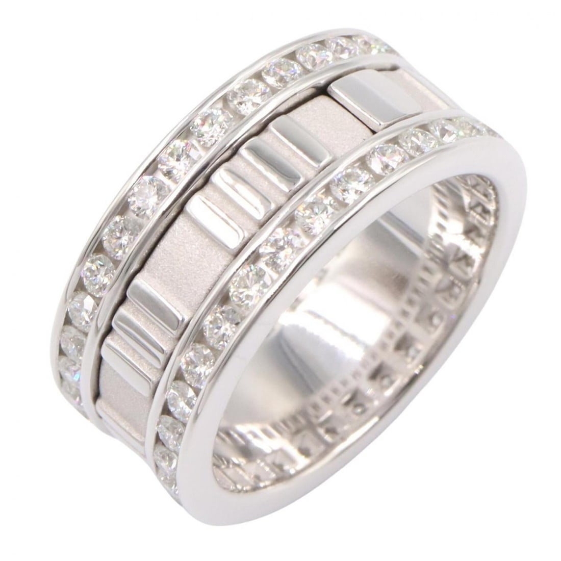 Tiffany & Co. Atlas Diamond Ring - 18K White Gold (18KWG) Women's Silver/Clear Tone: --- Catalog ---Category: SizeJP Size: 12US Size: 6.5Category: DesignType: Band ringColor: Clear, SilverGender: WomenMaterial: White gold (18K)Category: GeneralBrand: Tiffany--- Item List ---Section: C