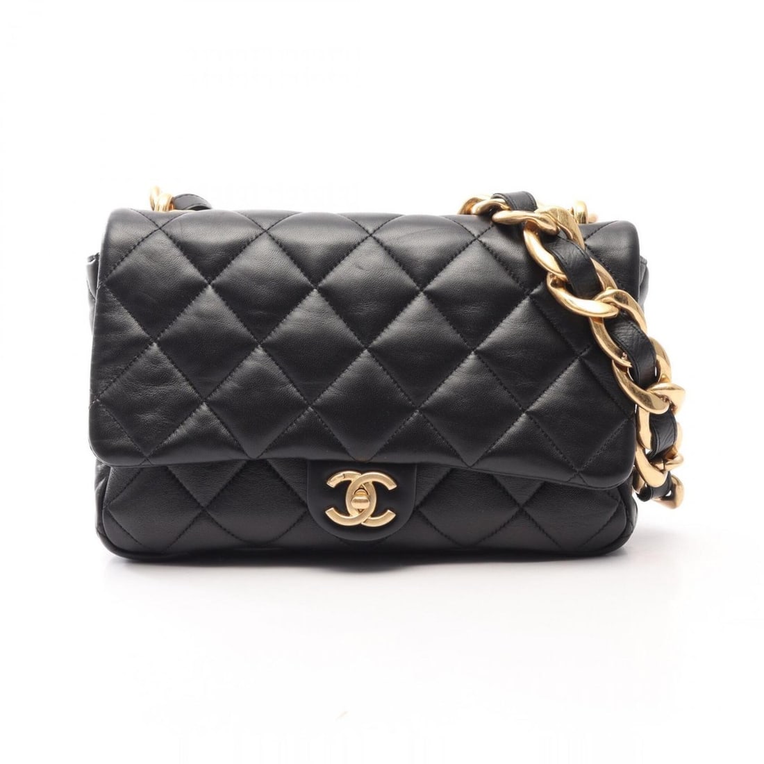 Chanel Large Flap Bag Matelassé Shoulder Handbag Lambskin Leather Women's Black AS3215 (1 of 10)