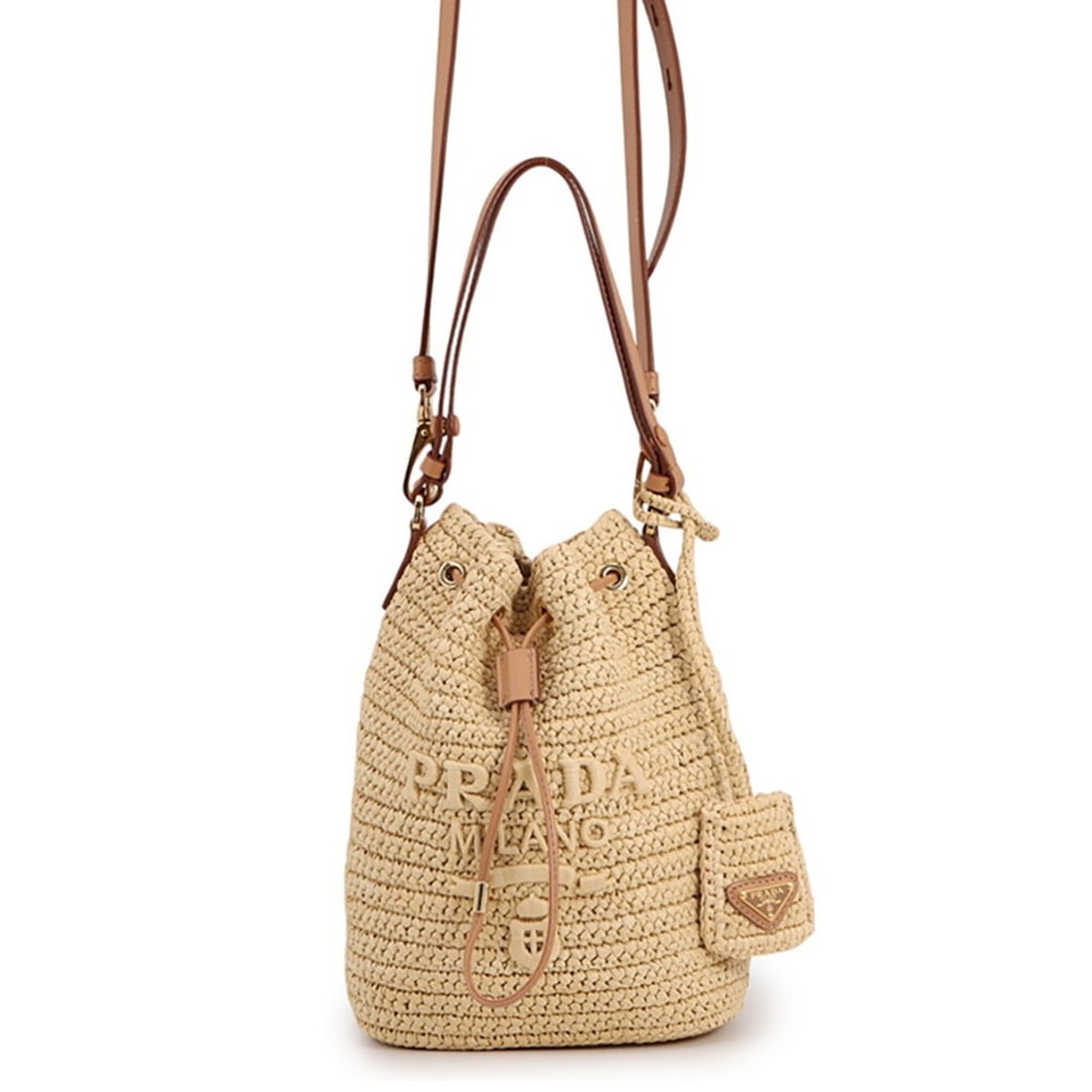 Prada Handbag Bucket Bag Raffia Leather 1BE068 PRADA 3-way Shoulder: --- Catalog ---Category: SizeWeight: 310g / 10.93oz.Size (HxWxD): 21.5cm x 16.5cm x 11cm / 8.46'' x 6.49'' x 4.33''Strap Length: 102cm - 114cm / 40.15'' - 44.88''Category: DesignType: Handbag, Shoulde