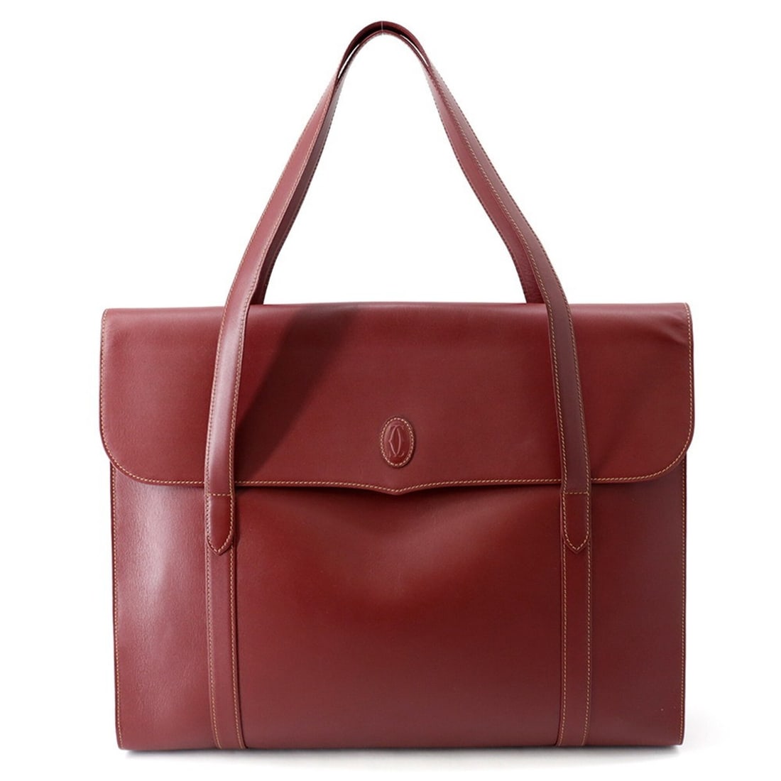 Cartier tote bag, Must line, leather, handbag,: --- Catalog ---Category: SizeWeight: 990g / 2.18lb.Size (HxWxD): 35cm x 45cm x 8cm / 13.77'' x 17.71'' x 3.14''Category: DesignType: Handbag, Tote bagColor: BordeauxGender: WomenClosure: FlapMaterial: