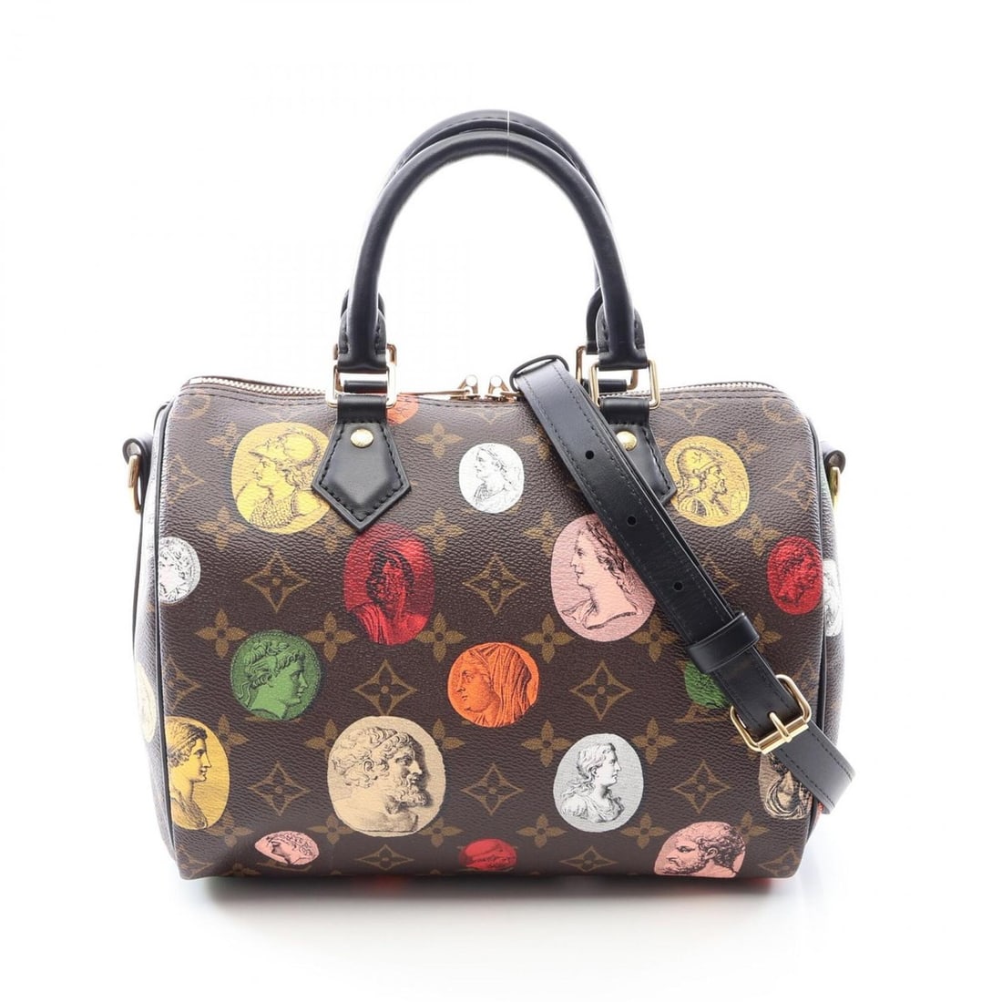 Louis Vuitton x Fornasetti Speedy Bandoulière 25 Monogram Cameo 2-Way Handbag, Coated Canvas: --- Catalog ---Category: SizeSize (HxWxD): 19cm x 26cm x 14.5cm / 7.48'' x 10.23'' x 5.7''Category: DesignType: HandbagColor: Brown, Multi-colorGender: WomenMaterial: Coated canvas , Leather Category: