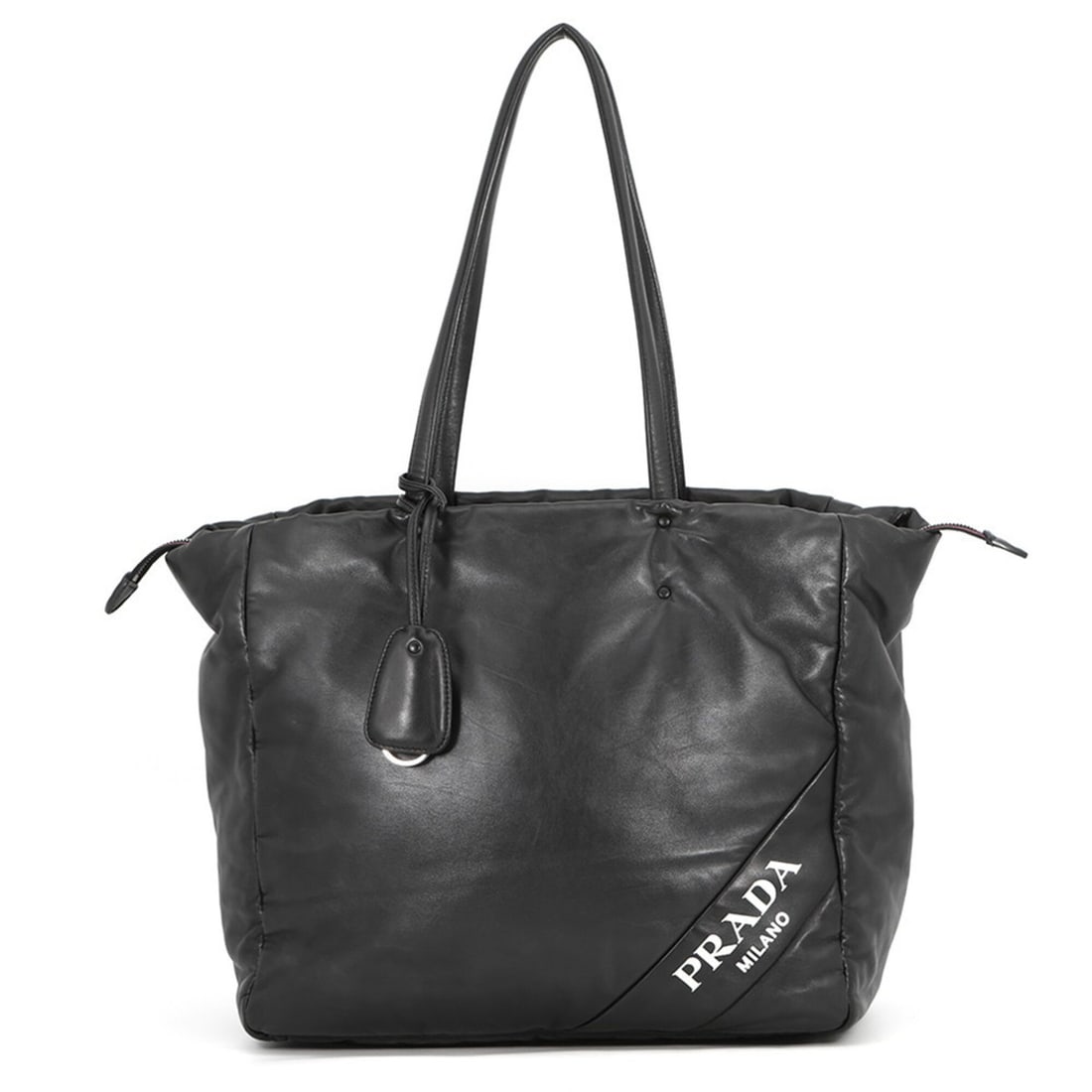 Prada Tote Bag Leather 1BG223 PRADA Black Handbag: --- Catalog ---Category: SizeWeight: 730g / 1.6lb.Size (HxWxD): 33cm x 35.5cm x 17.5cm / 12.99'' x 13.97'' x 6.88''Category: DesignType: Handbag, Tote bagColor: BlackGender: WomenClosure: OpenMaterial