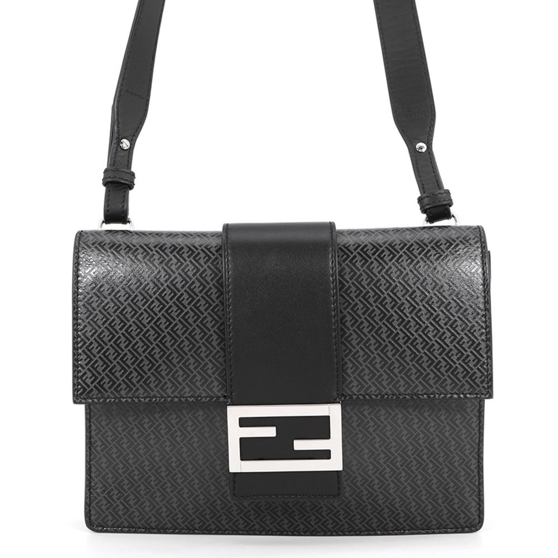 Fendi Shoulder Bag Flat Bucket Pochette Leather 7VA524 FENDI Black Handbag: --- Catalog ---Category: SizeWeight: 380g / 13.4oz.Size (HxWxD): 17.5cm x 22cm x 3.5cm / 6.88'' x 8.66'' x 1.37''Strap Length: 104cm - 112cm / 40.94'' - 44.09''Category: DesignType: Handbag, Pochette,