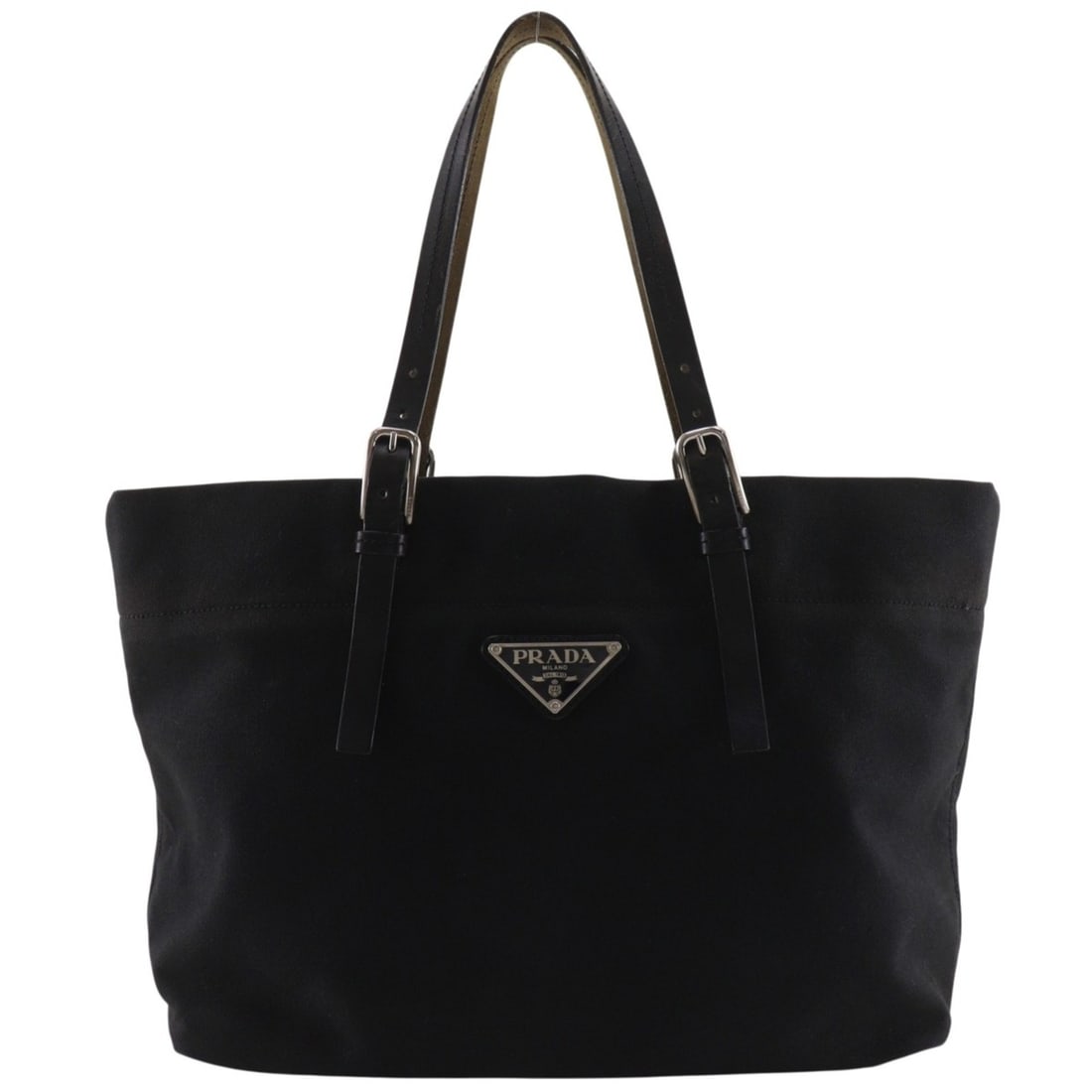 Prada PRADA Logo Plate Tote Bag, Canvas, Black, A4 Size, With Logo, Women's (1 of 19)