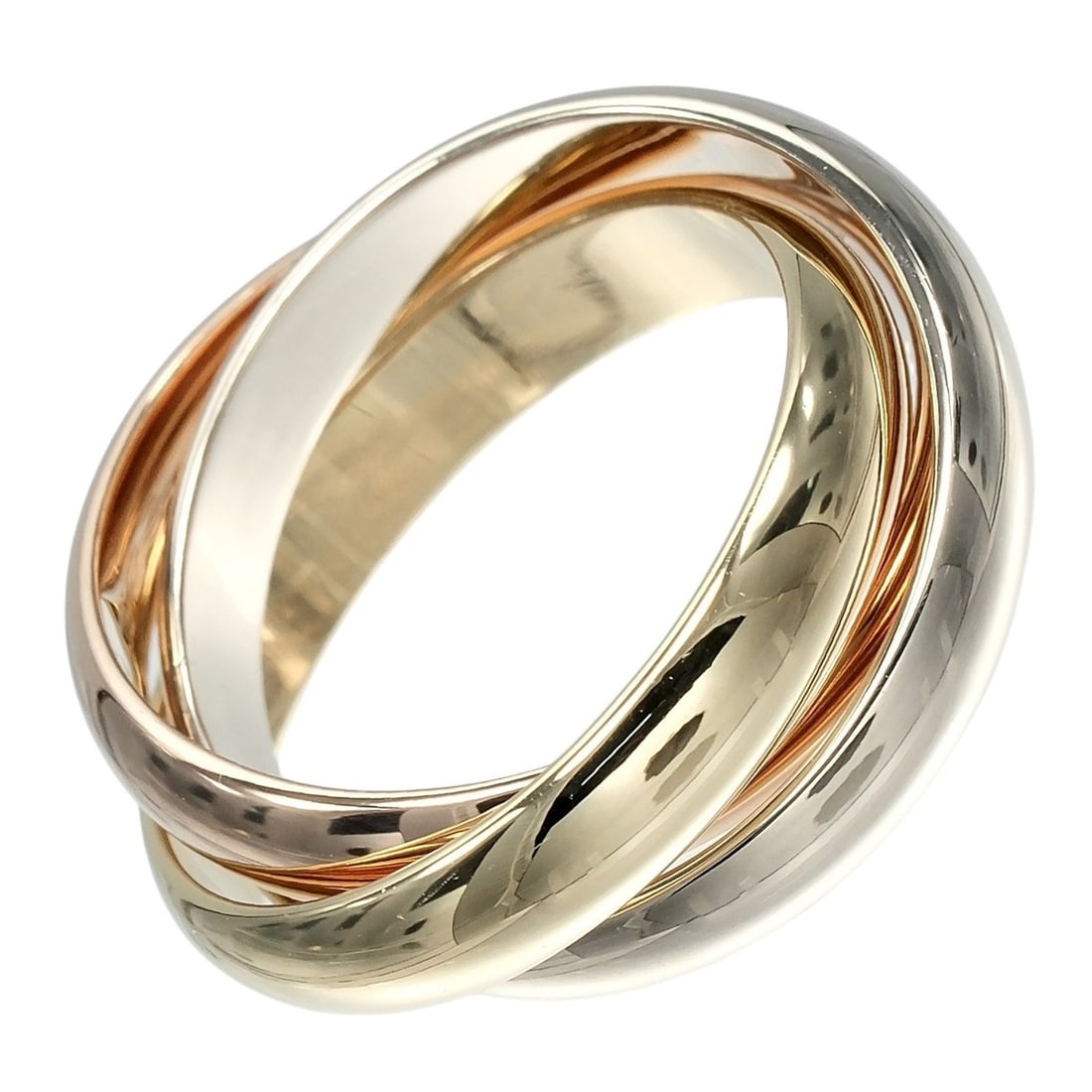 Cartier Trinity Ring, Size 12.5, 4mm Band, 18K Gold (YG, PG, WG), Approx. 11.4g: --- Catalog ---Category: SizeJP Size: 12.5US Size: 6.5Category: DesignType: Band ringColor: GoldGender: WomenMaterial: Gold (18K)Category: GeneralBrand: Cartier--- Item List ---Section: ConditionRanki
