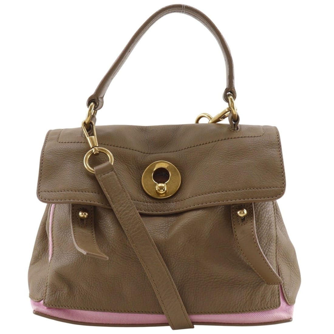 Yves Saint Laurent Muse Toe Handbag/Shoulder Bag (2-way, Leather & Canvas, Brown/Pink) - Women's: --- Catalog ---Category: SizeSize (HxWxD): 20cm x 26cm x 12cm / 7.87'' x 10.23'' x 4.72''Category: DesignType: HandbagColor: Brown, PinkGender: WomenMaterial: Leather , Canvas Category: GeneralBrand: 
