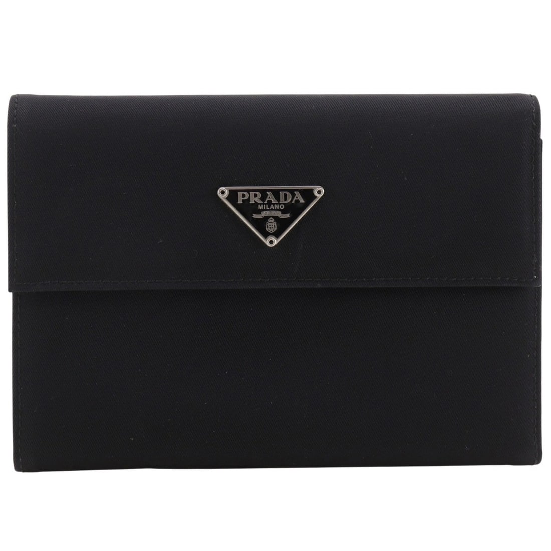 Prada Tri-fold Wallet, Nylon, Black, Snap Button, Unisex: --- Catalog ---Category: SizeSize (HxWxD): 11cm x 15cm x 2cm / 4.33'' x 5.9'' x 0.78''Category: DesignType: Wallet (tri-fold)Color: BlackGender: Men,WomenMaterial: Nylon Category: GeneralBrand: Prada-