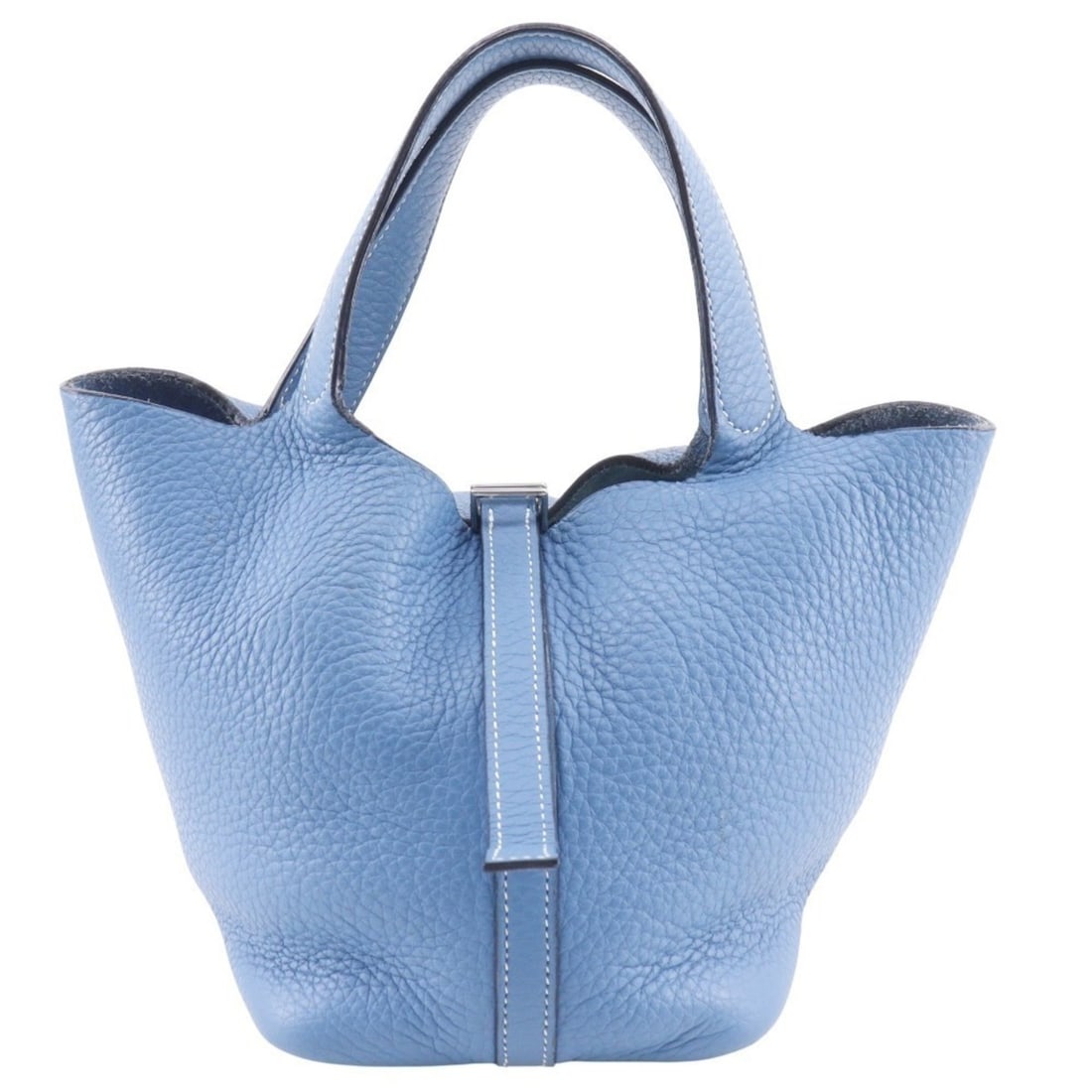 Hermes Picotin PM handbag, Taurillon Clemence leather, 2002 model, light blue, ?F belt buckle, (1 of 16)