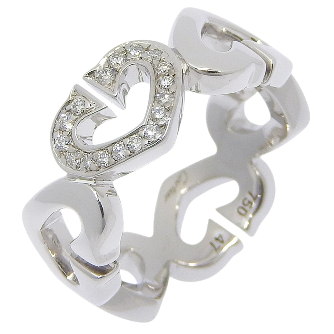 Cartier C Heart Ring, Size 5.5, 18K White Gold with Diamonds, Approx. 7.1g, Women's.: --- Catalog ---Category: SizeJP Size: 5.5US Size: 3.5Category: DesignType: Band ringColor: White goldGender: WomenMaterial: White gold (18K)Category: GeneralBrand: Cartier--- Item List ---Section: Con