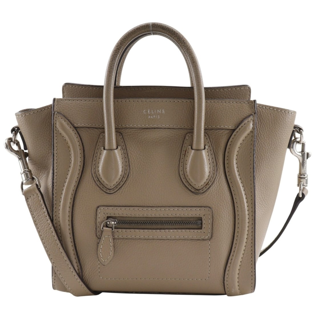 Celine Luggage Nano Shopper Handbag/Shoulder Bag (2-way) - Calfskin, Greige Women's: --- Catalog ---Category: SizeSize (HxWxD): 19cm x 20cm x 10cm / 7.48'' x 7.87'' x 3.93''Category: DesignType: HandbagColor: GrayishGender: WomenMaterial: Leather Leather/Fur Type: CalfskinCategory: Ge