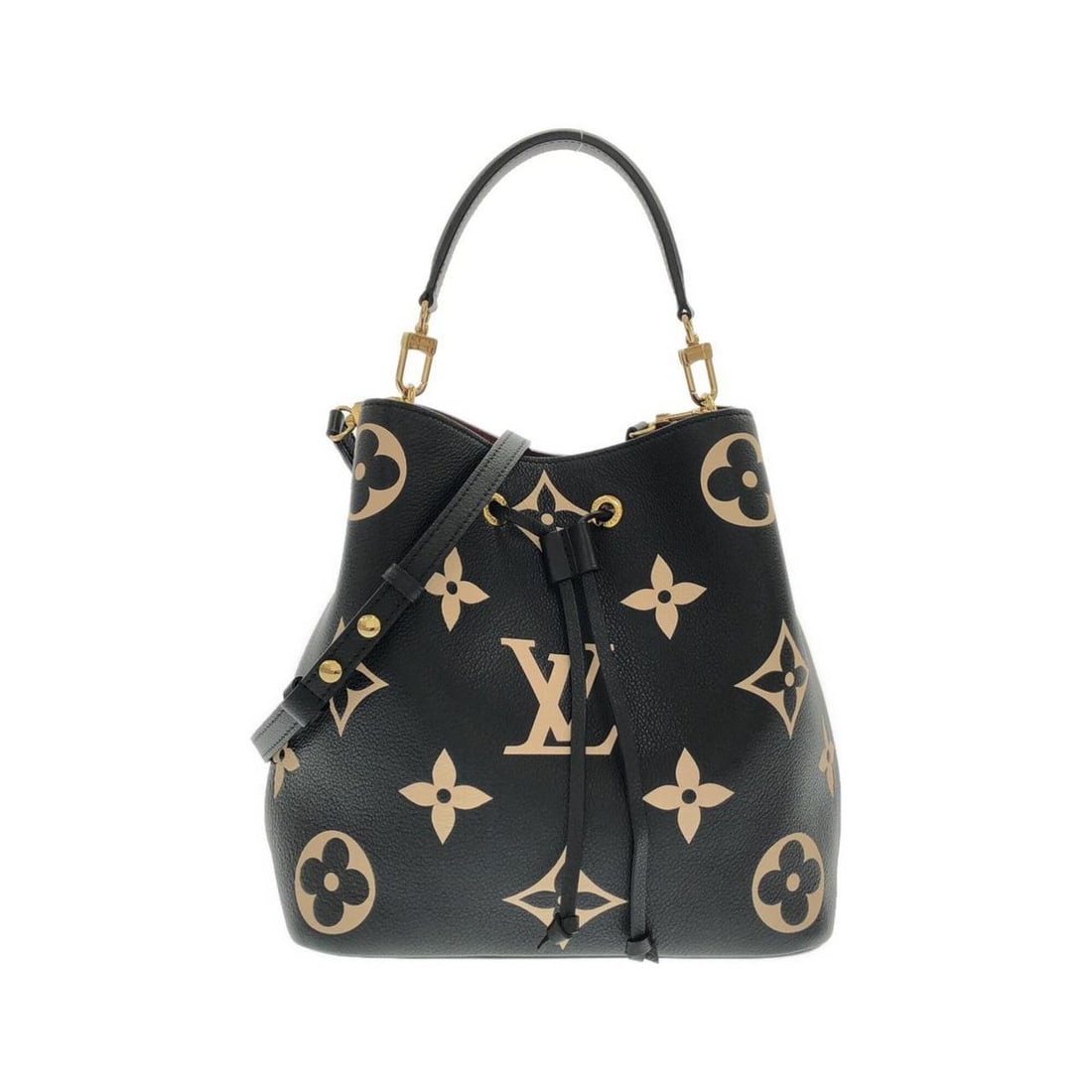 Louis Vuitton Bicolor Monogram Empreinte Neo Noe MM M45497 Shoulder Bag: --- Catalog ---Category: SizeSize (HxWxD): 25cm x 30cm x 17cm / 9.84'' x 11.81'' x 6.69''Category: DesignType: Pouch, Shoulder bagColor: Beige, BlackGender: Women,MenMaterial: Leather Hardware Color: 